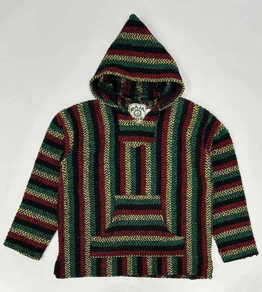 BAJA JOE Drug Rug Rasta Woven Knit Sweater Hoodie Jamaca Tagged Small Mexico