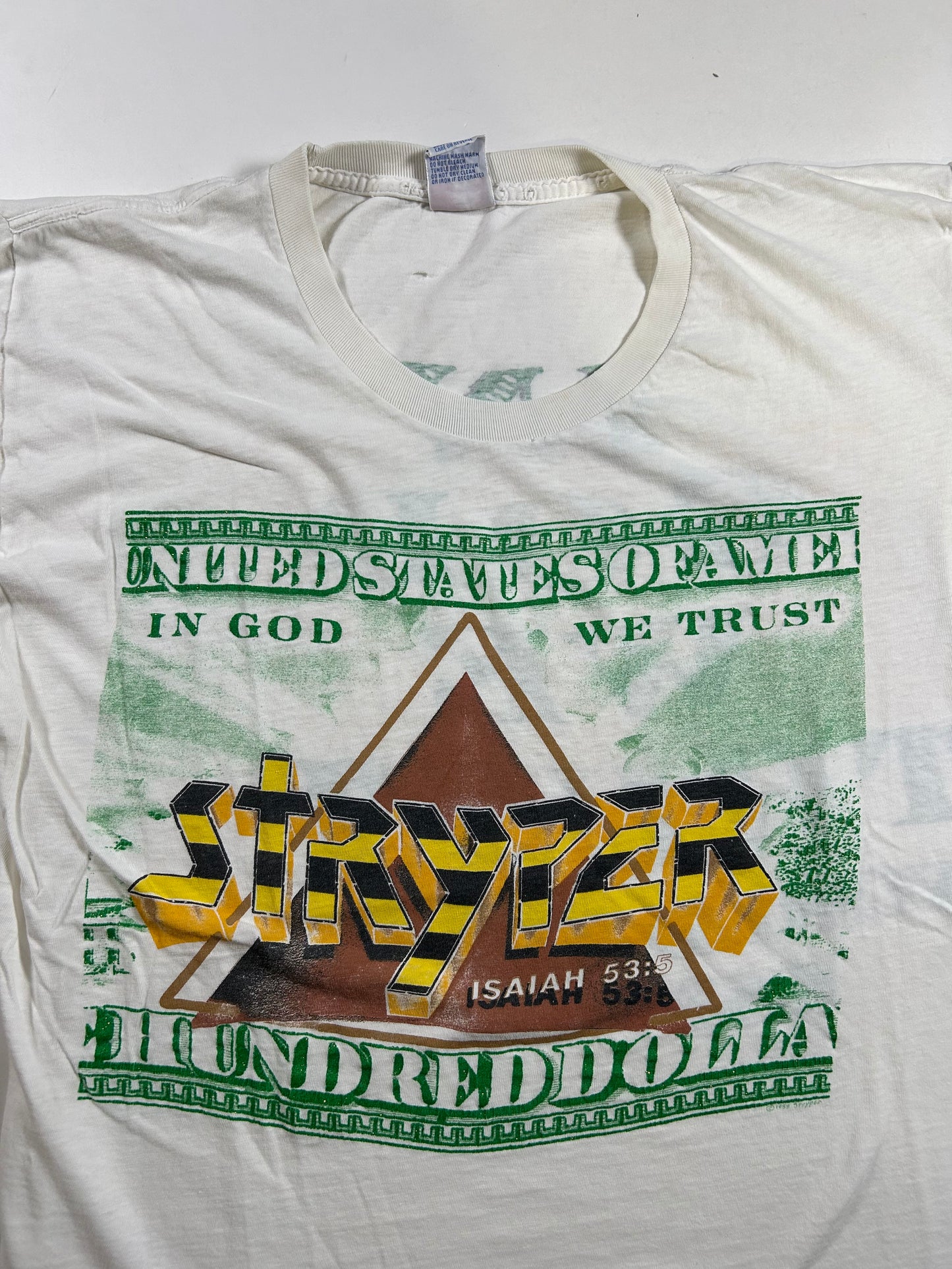 Vintage Stryper In God We Trust 1988-89 World Tour Band T-shirt Worn In As Is Large/Medium Fit 21x27 Inches