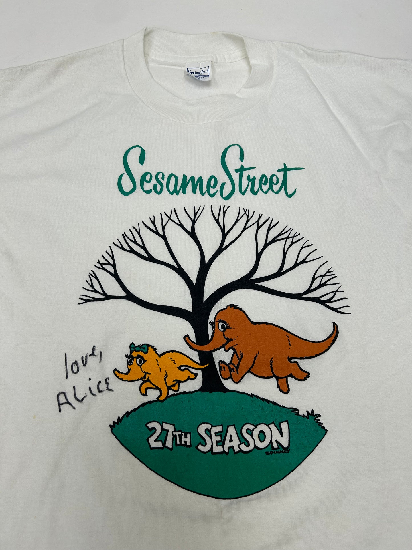 Vintage Sesame Street 27th Season TV Show Promo Tee 1995 Autographed As Is XL 23.5x29.25 Inches