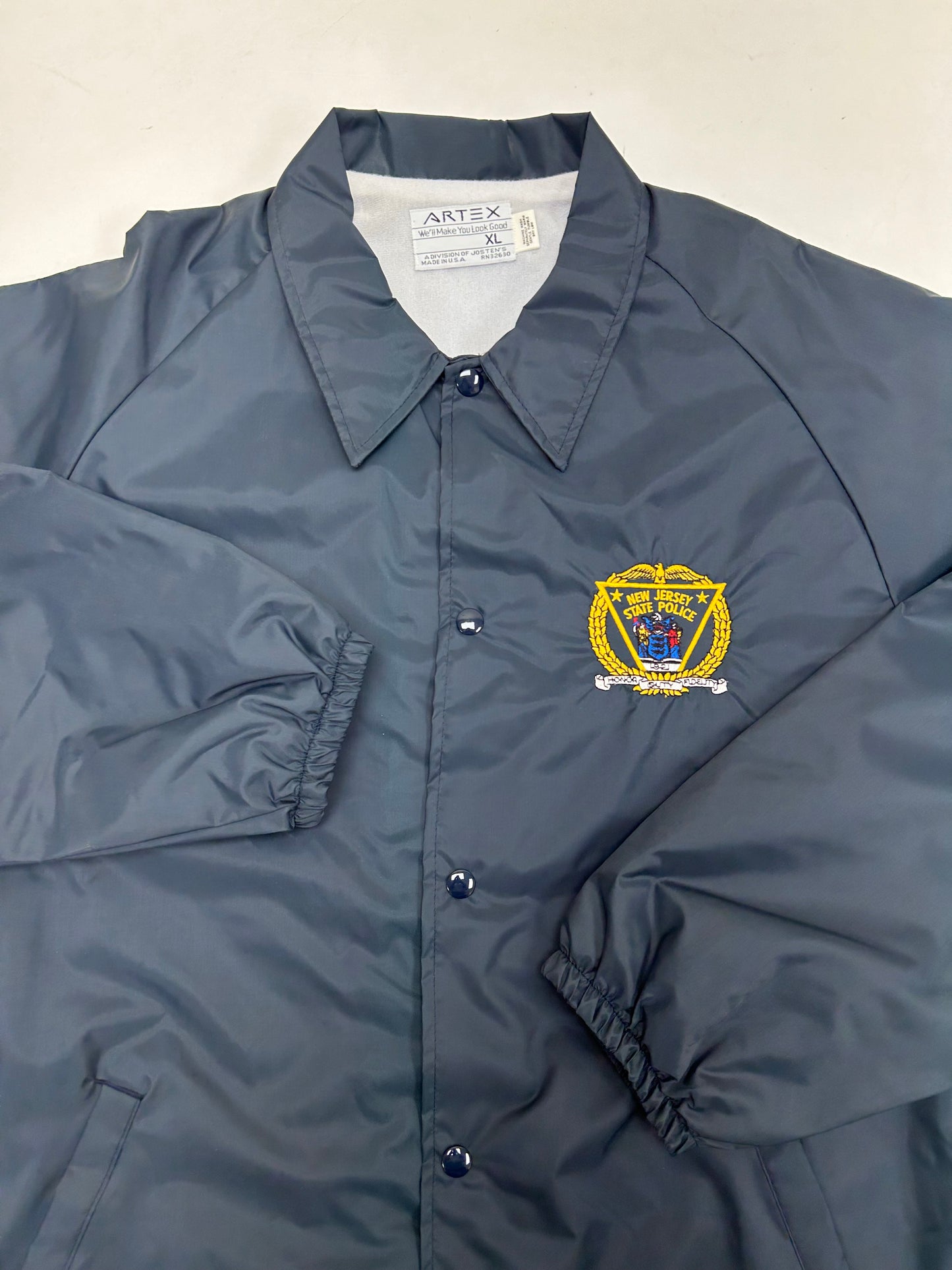 Vintage 90s New Jersey State Police Coaches Jacket Artex XL 27x31 Inches Navy