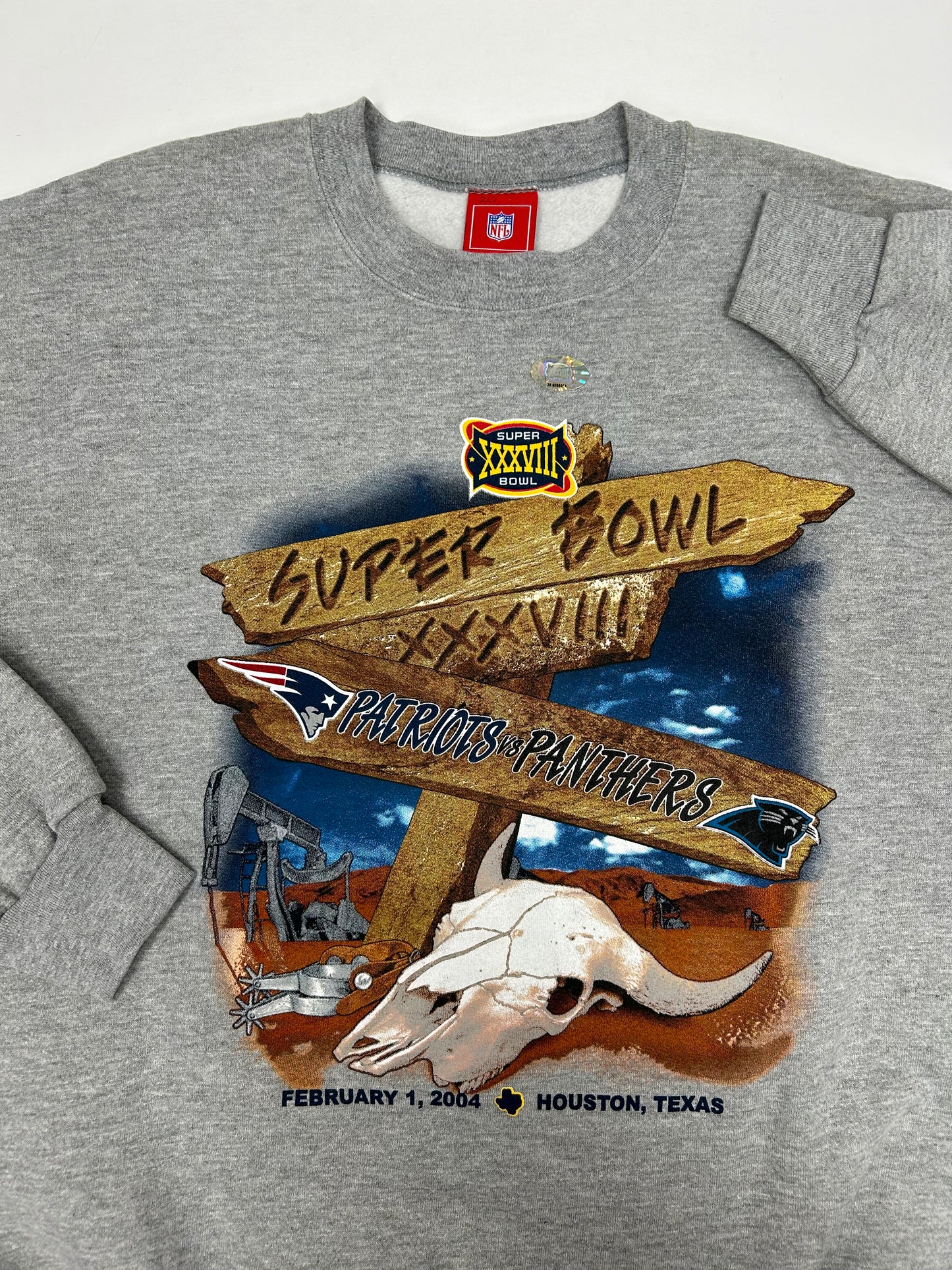 Vintage NFL Super Bowl XXXVIII 2004 Houston Texas Patriots Vs. Panthers Tee 2XL 29.5x32.25 Inches