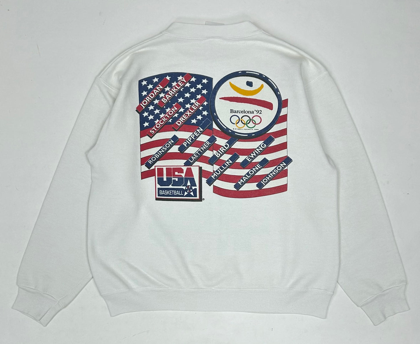 Vintage Salem Sportswear 1992 Barcelona Olympics Team USA Dream Team Caricature Crewneck Medium/Small Fit 22.5x24.75 Inches Great Wear