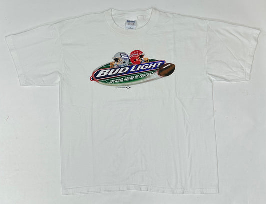 Vintage 1998 Anheuser-Busch Bud Light & Budweiser Official Beers Of Football Promo Tee XL 24.25x28.75 Inches