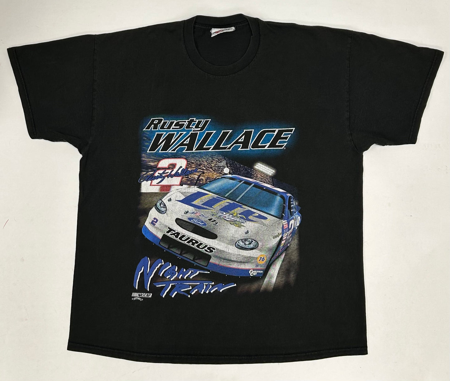 Vintage NASCAR Rusty Wallace #2 Miller Lite Night Train T-Shirt Chase Nutmeg XL 24.5x29.5 Inches