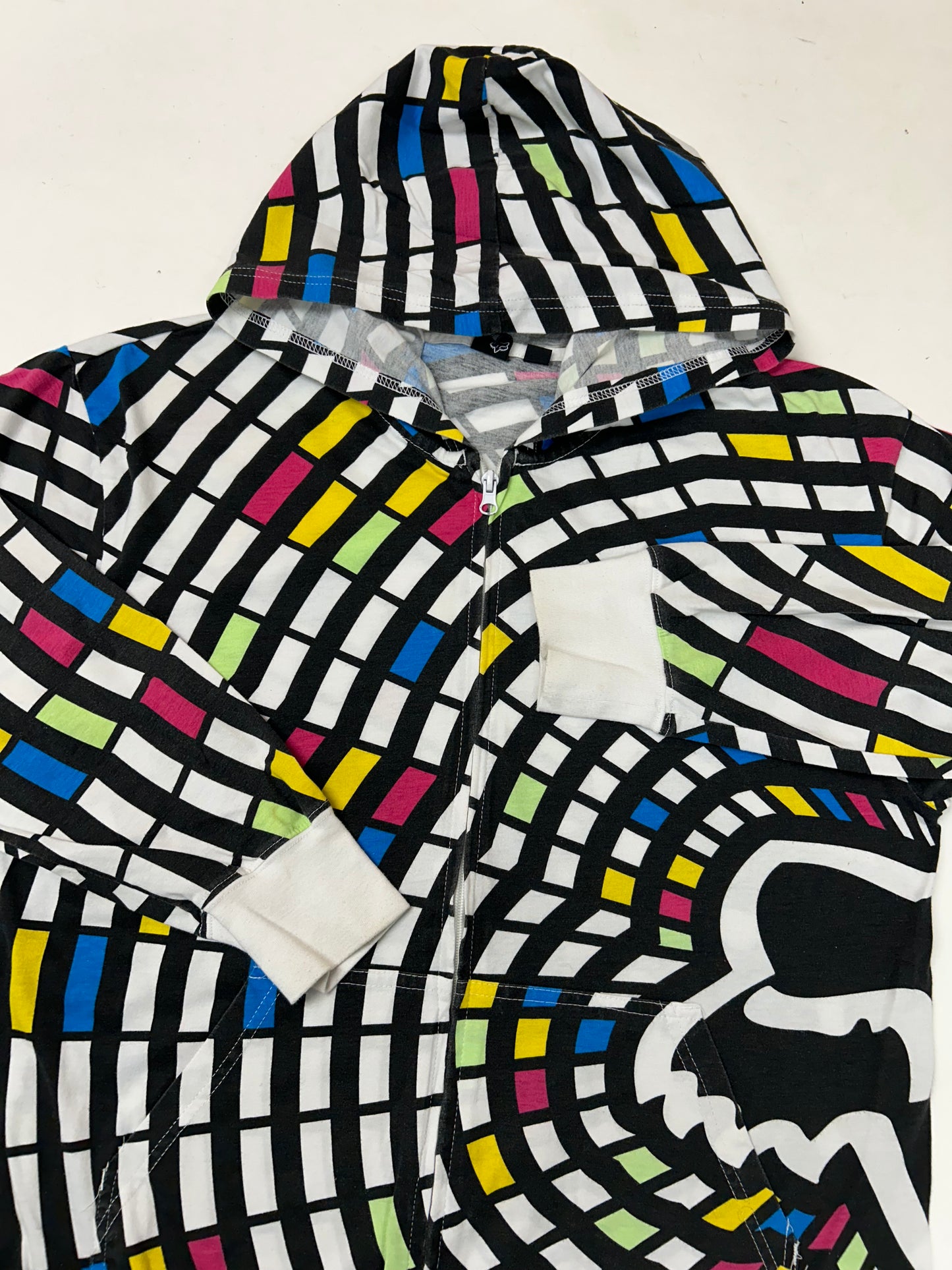 Vintage 00s Fox Racing Motocross Zip Up Abstract Thin Hooded Sweatshirt M/L Fit 22.75x28.75 Inches