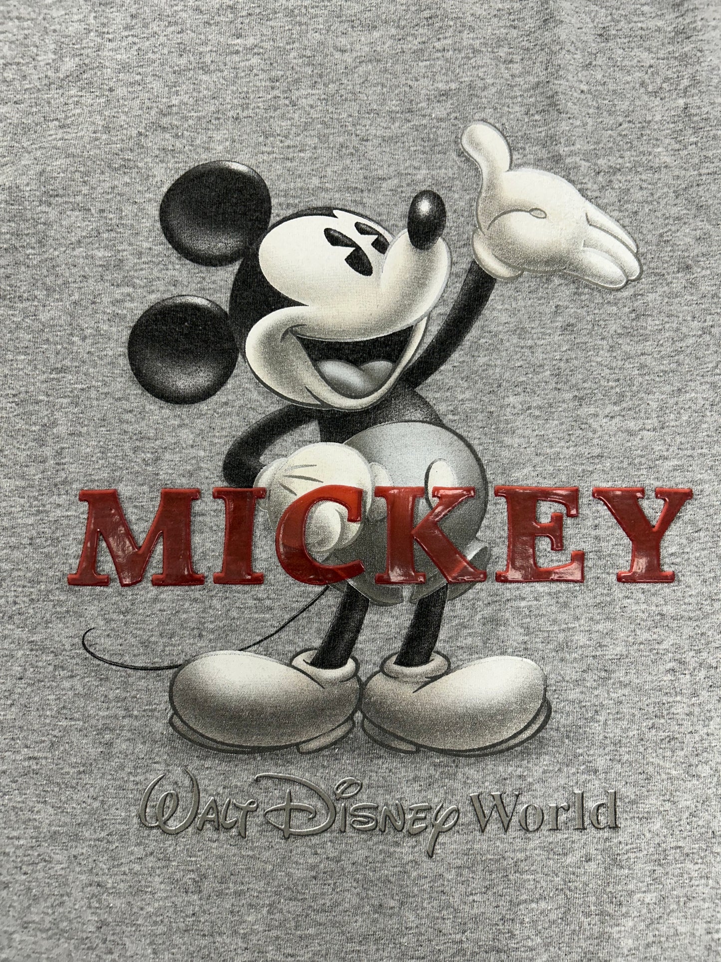 Vintage 2000s Walt Disney World Mickey Mouse Mickey Tee Small 17.75x26.25 Inches Gray