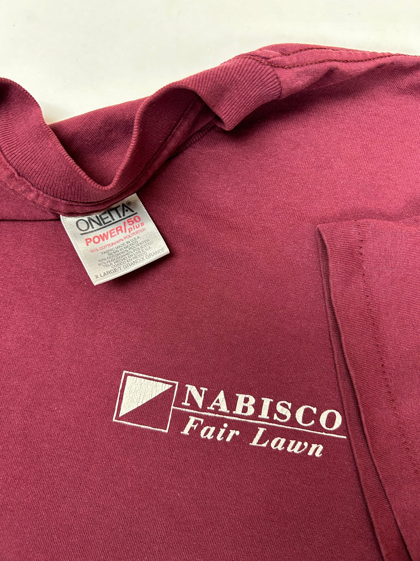Vintage Nabisco Factory Fair Lawn New Jersey Tee XL 23.75x30 Inches Maroon