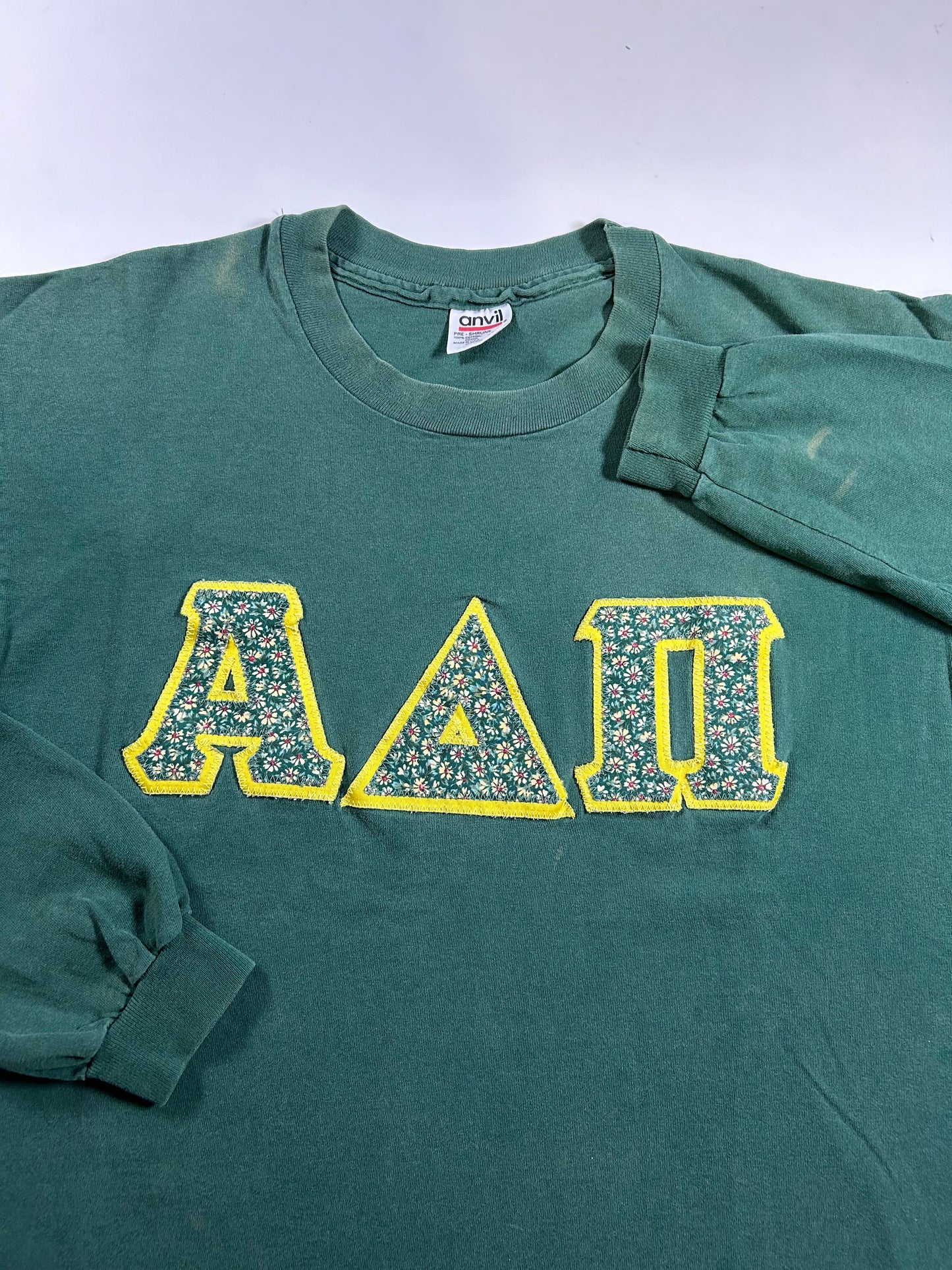 Vintage Alpha Delta Pi Sorority College Long Sleeve Tee 90s USA Anvil L/XL Fit 23x27.5 Inches