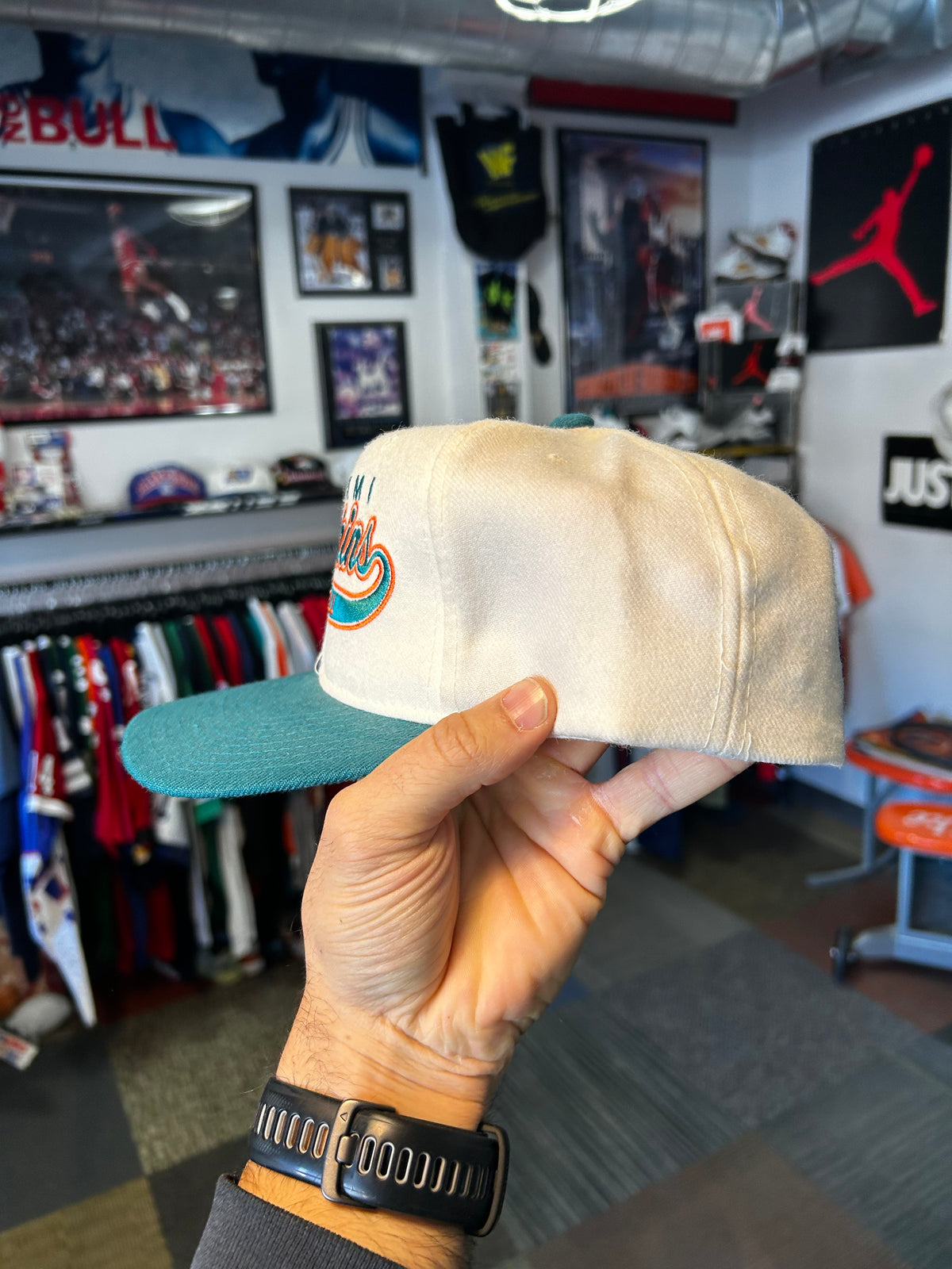 Vintage Miami Dolphins Football NFL Script Snapback Hat Starter Rare 90s Wool