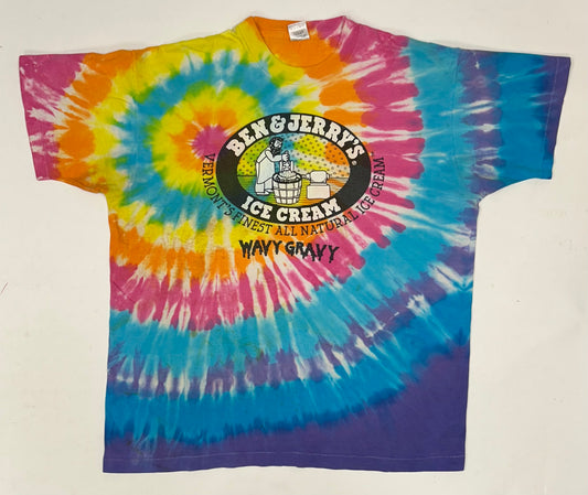 Vintage 90s Ben and Jerrys Wavy Gravy Ice Cream Tie Dye Tee Stained As Is XL 24.5s29.5 Inches