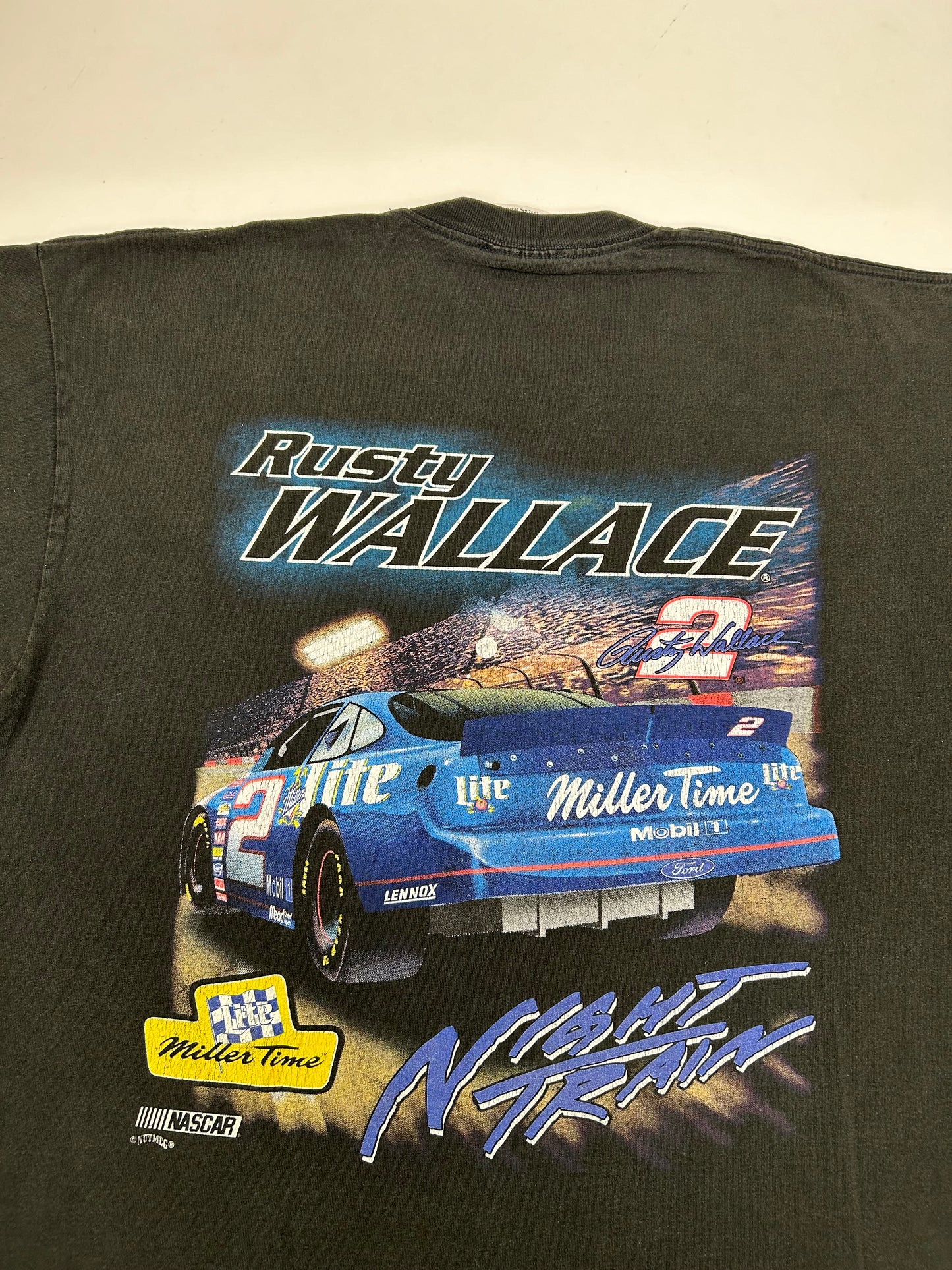 Vintage NASCAR Rusty Wallace #2 Miller Lite Night Train T-Shirt Chase Nutmeg XL 24.5x29.5 Inches