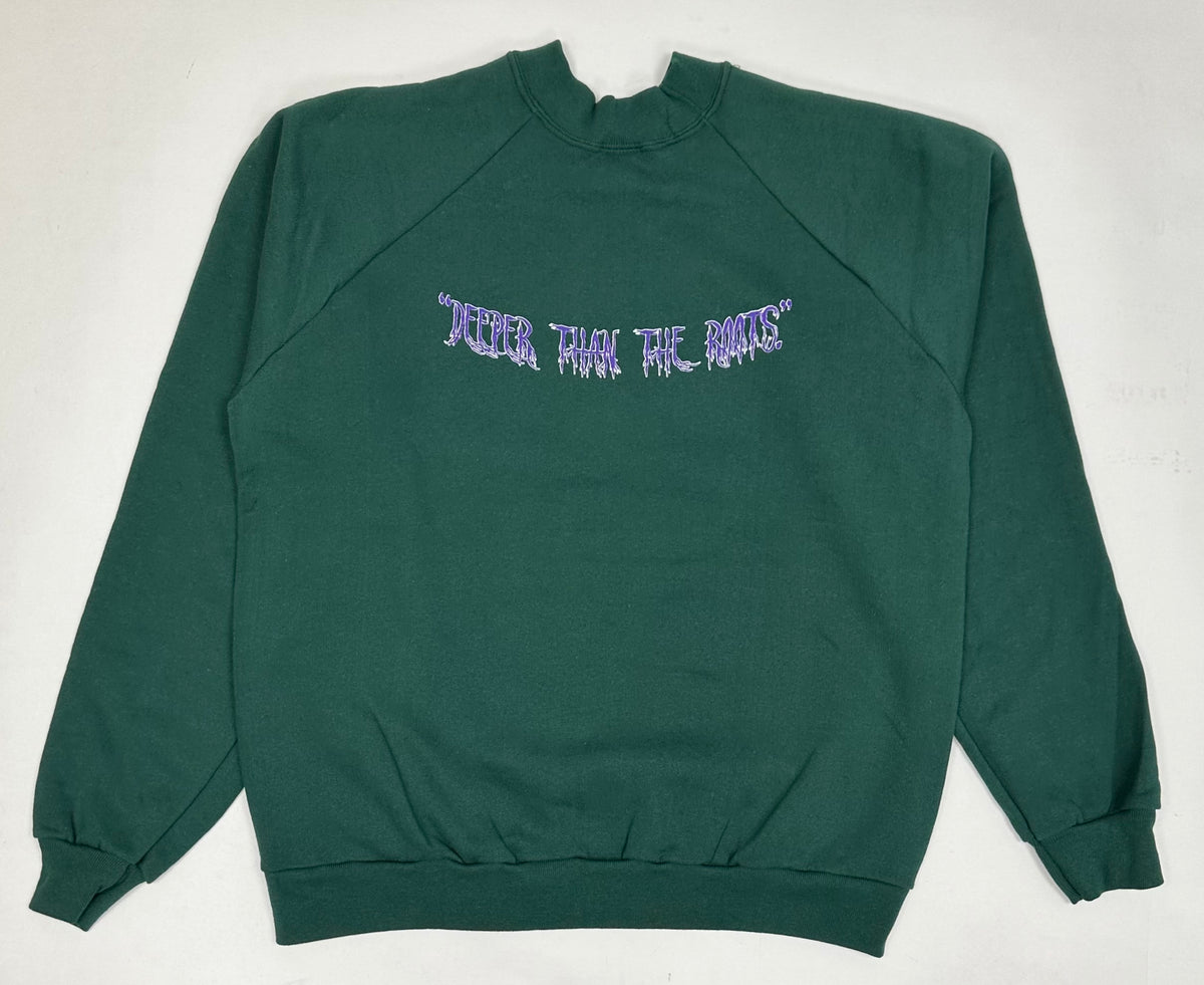 Edgewood NJ “Deeper Than The Roots.” First Edition Crewneck Sweatshirt Tagged Large Fits Like Medium/Small Forest Green Sunbelt 50/50 USA