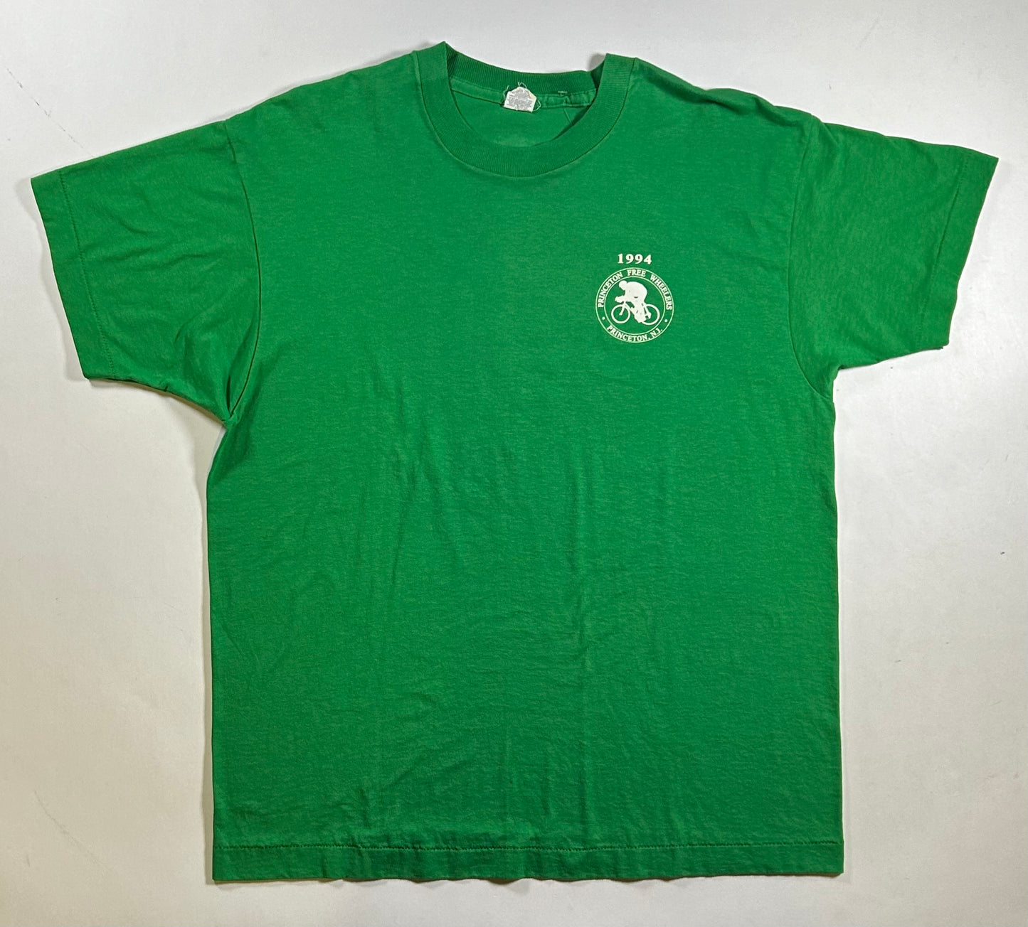 Vintage Princeton Free Wheelers Princeton University Bicycling Event Tee Large 21.5x27.75 Inches Green