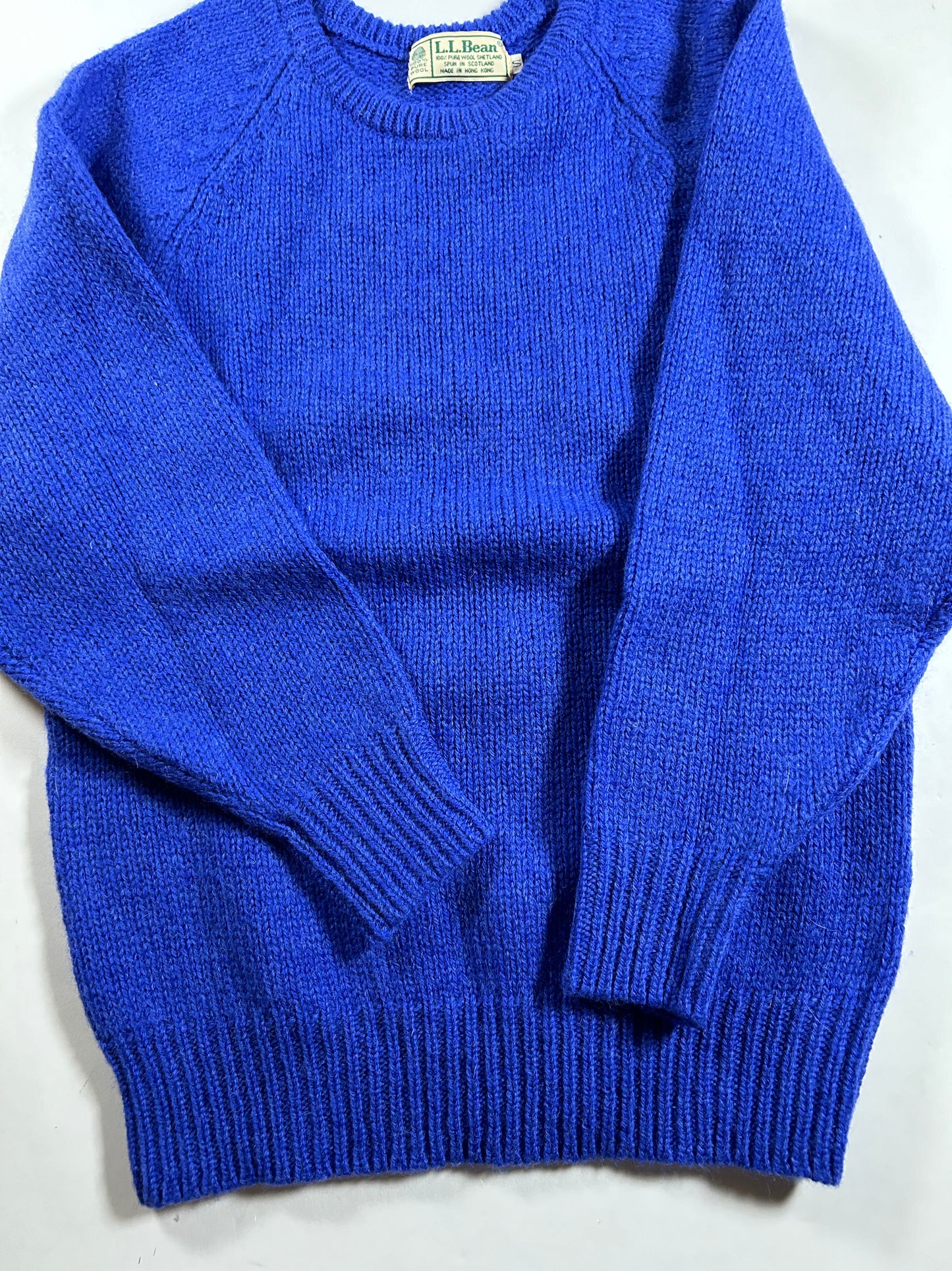 Vintage L.L. Bean Sweater Blue Knit Crewneck Shetland Pure Wool Women’s Small 18.5x26.25 Inches