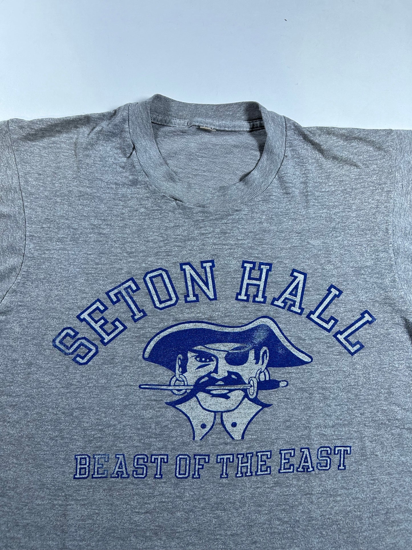 Vintage Seton Hall Pirates Beast Of The East NCAA College Tee Thin M/S 19.25x25 Inches Screen Stars Tag