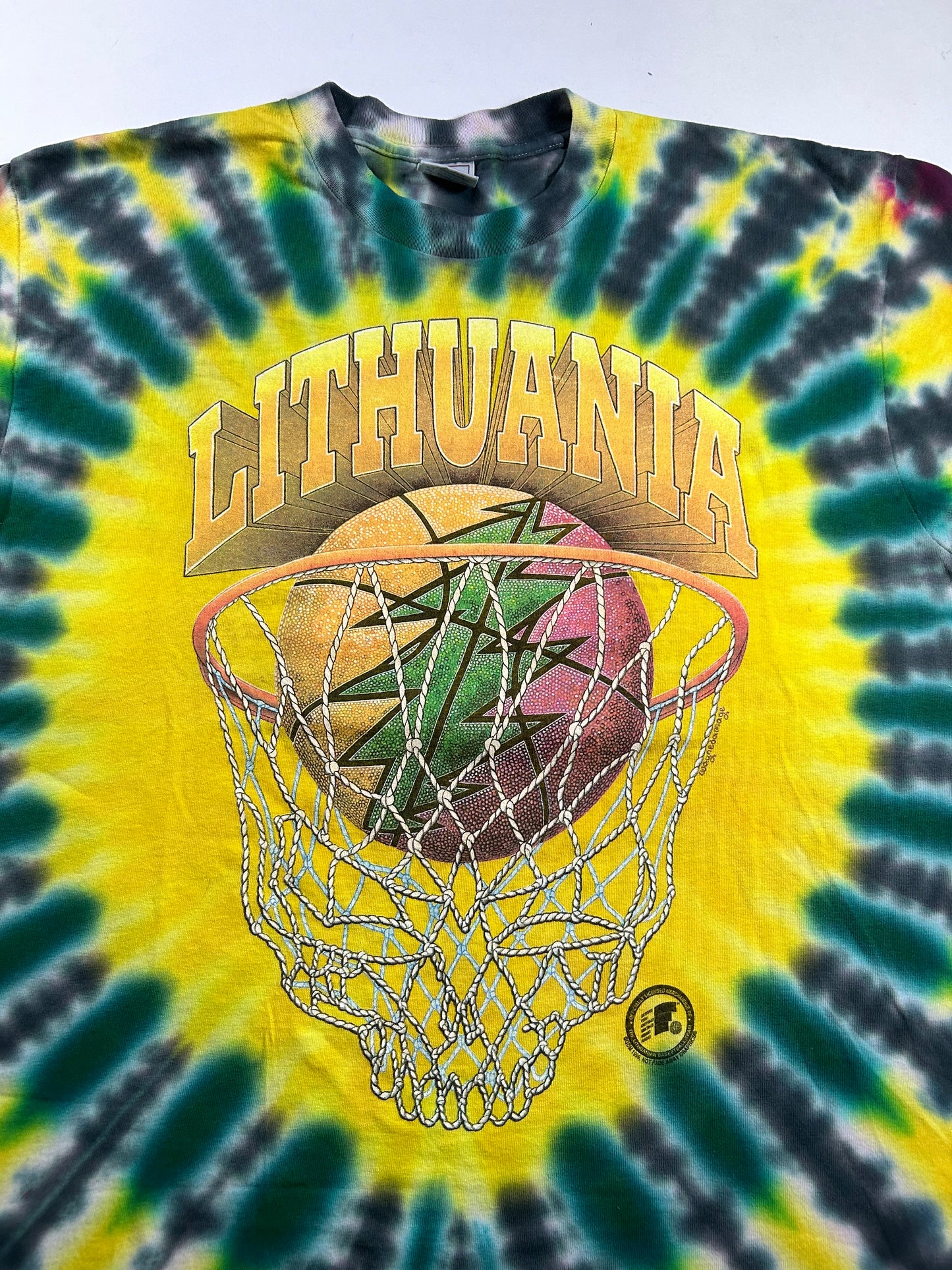 Vintage 1996 Grateful Dead Lithuania Basketball Team Tie Dye Tee USA Large 22.25x29.5 Inches