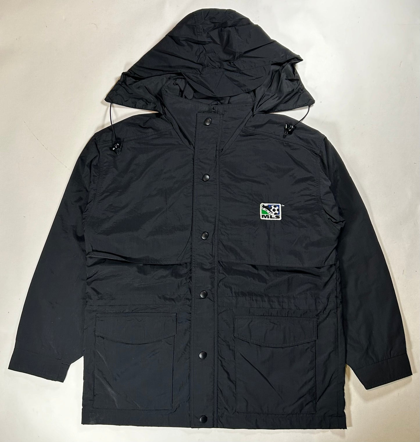 Vintage MLS Soccer Tri Mountain Black Windbreaker Zip Jacket 25.25x31 Big Fit Mediumish