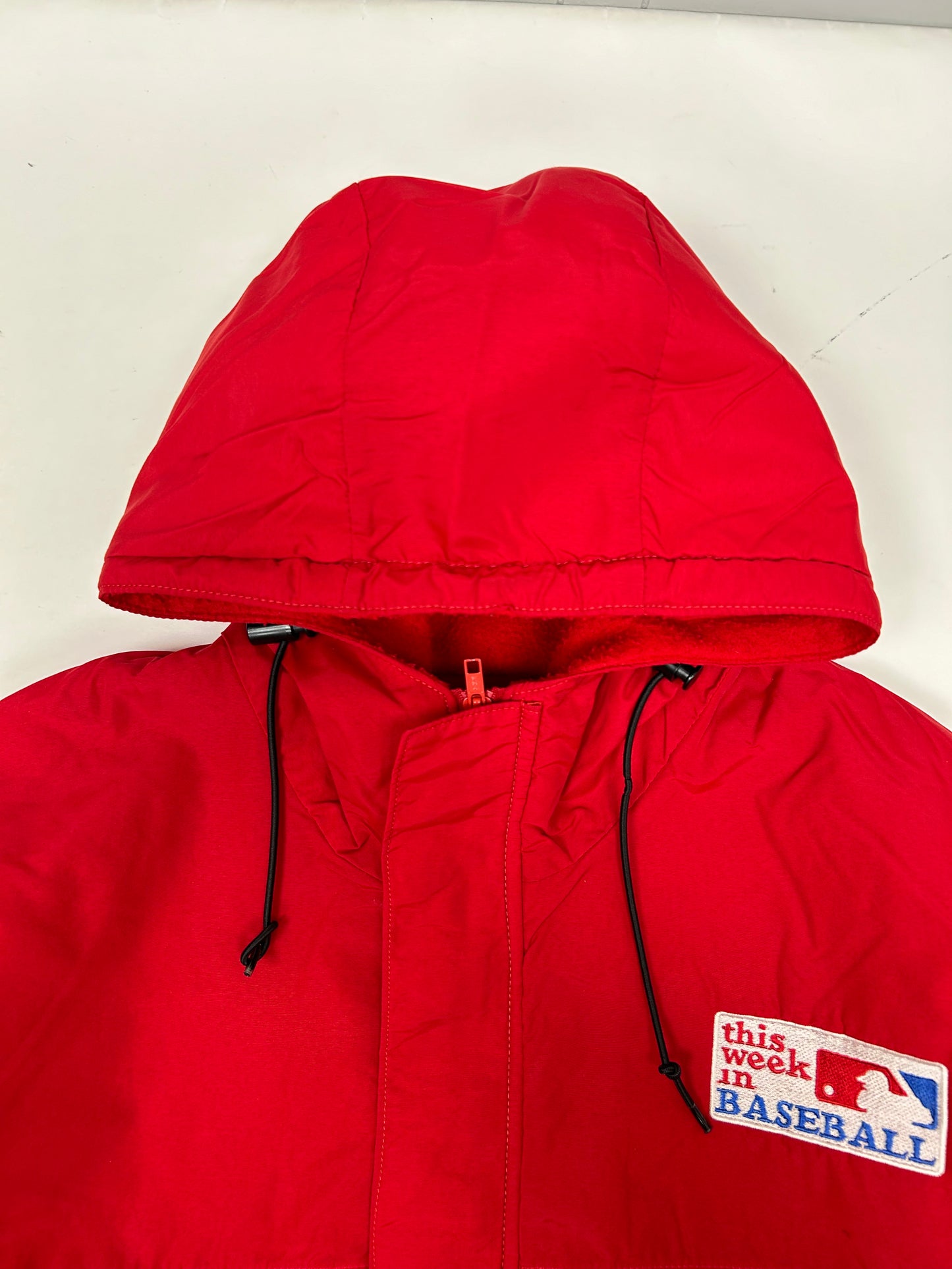 Vintage Chalk-Line MLB This Week In Baseball Zip Long Trench Style Jacket Size Tagged Large 26.5x36.5 Inches As Is Has Wear