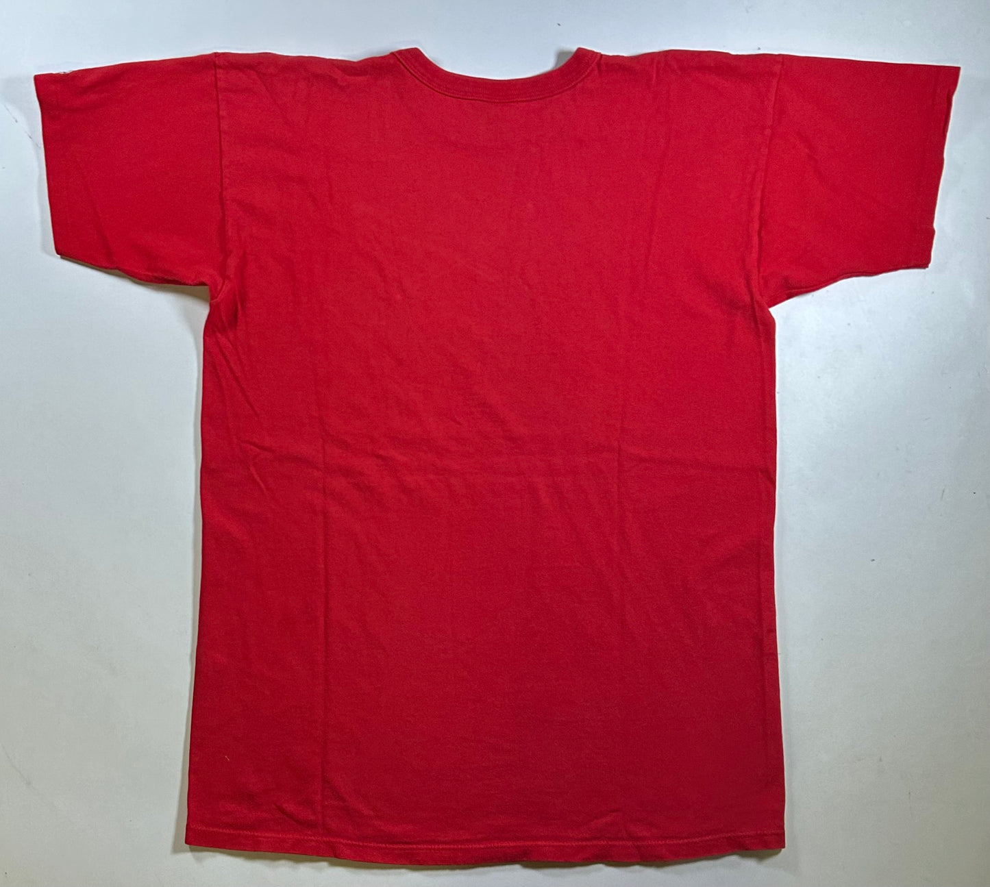 Vintage Champion Chest Script Logo Tee L/XL USA 22.25x31 Inches Red As Is