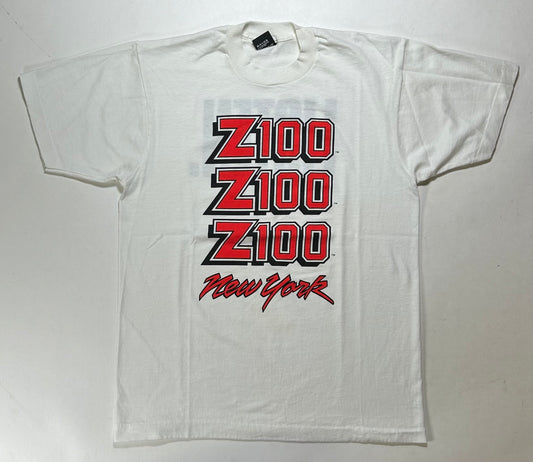 Vintage 90s Z100 New York Listen Music Radio Promo T-Shirt M/L Fit USA Screen Stars Best White