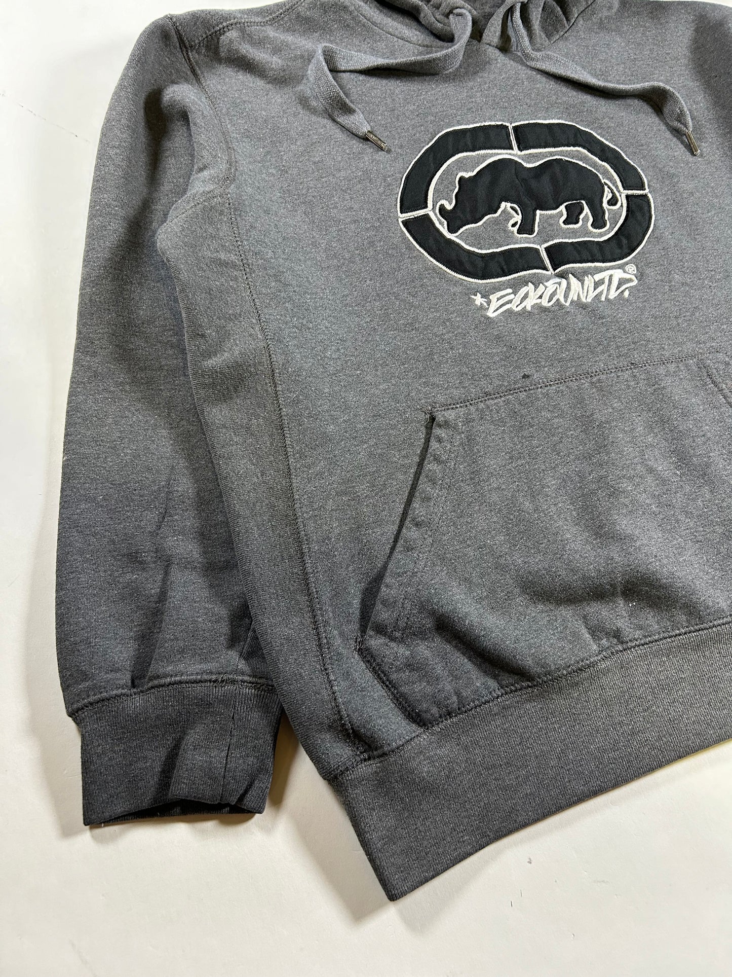 Vintage Eckō Unltd Rhino Brand Hooded Pullover Sweatshirt Gray Large 24.5x26.25 Inches As Is