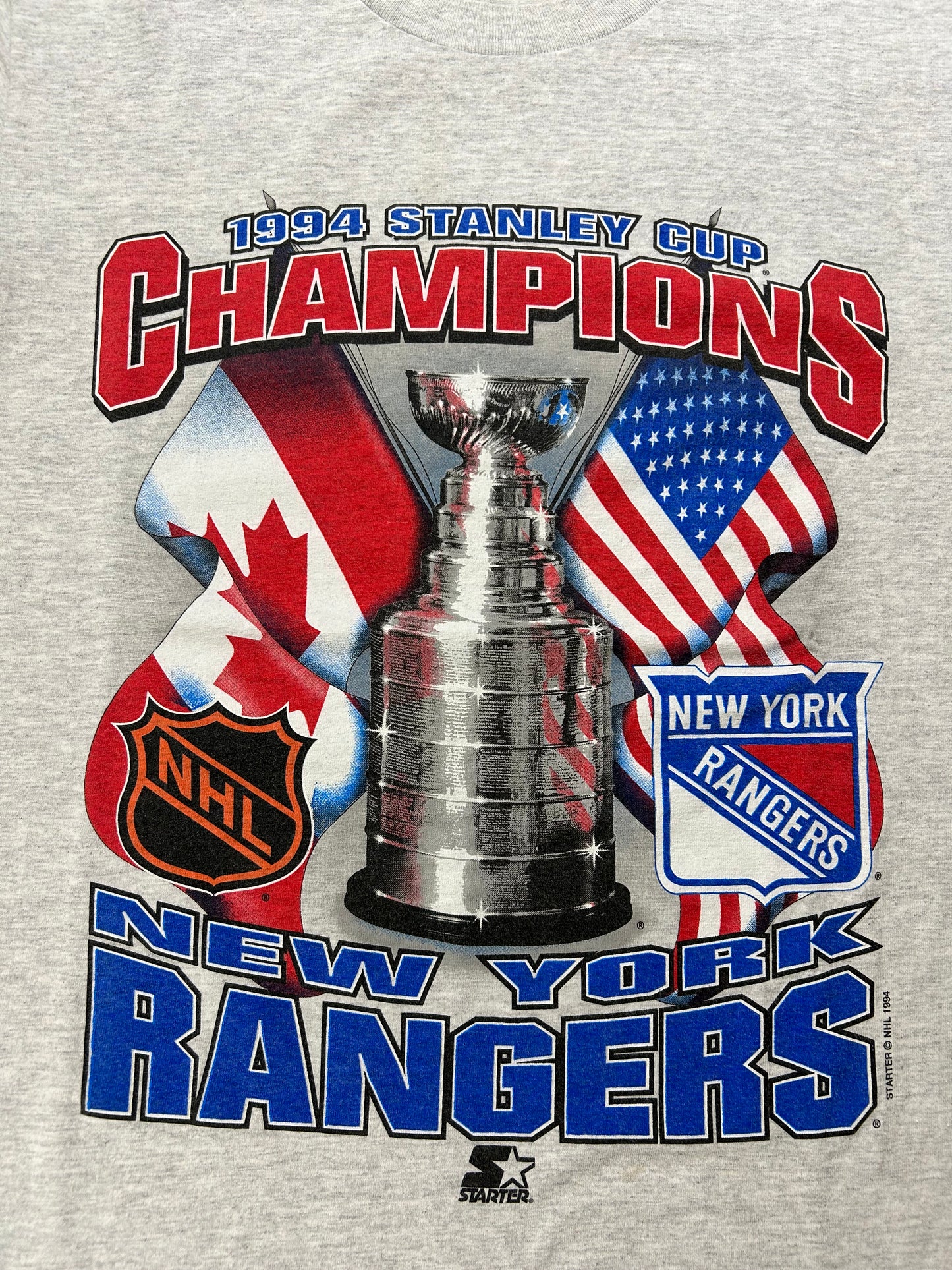Vintage Starter New York Rangers 1994 NHL Stanley Cup Champions Tee Medium 19.75x27.5 Inches Gray
