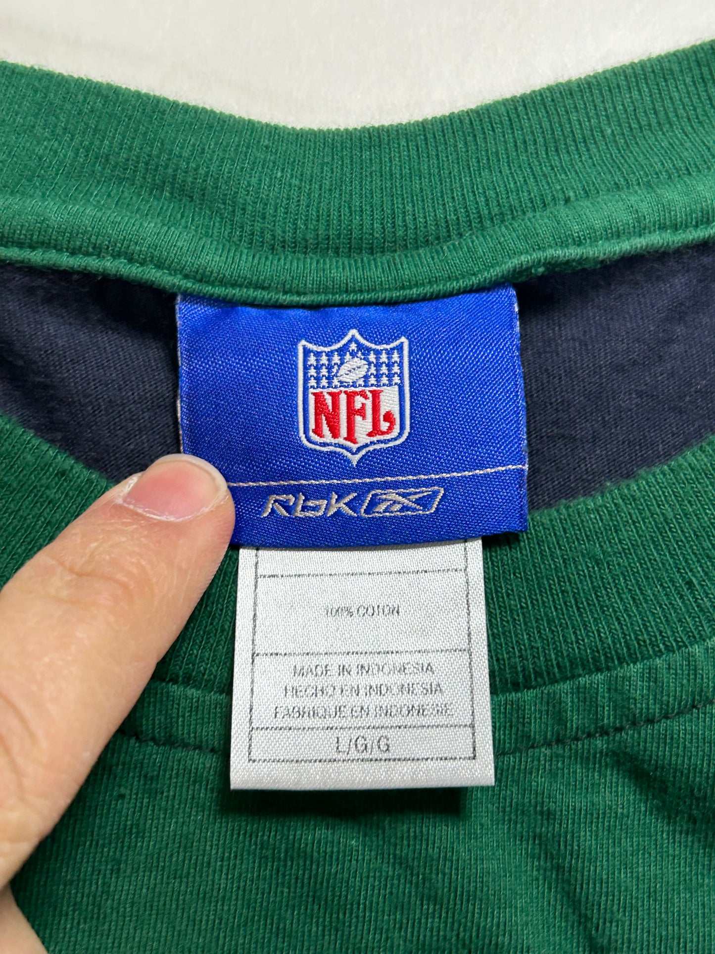 Vintage 2000s NFL RBK New York Jets Football Long Sleeve Tee Large Green/Black 22.5x29.5/30.5 Inches
