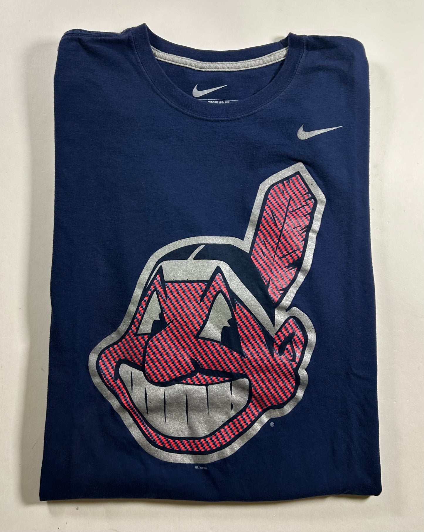 Nike Cleveland Indians Chief Wahoo MLB Shirt Navy 2XL/XL Fit 25.5x28.5 Inches