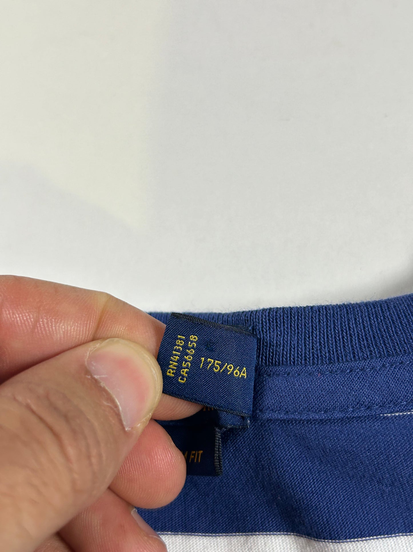 Polo Ralph Lauren T-shirt Custom Slim Blue White Pony Striped Short Sleeve Medium 19.75x27 Inches