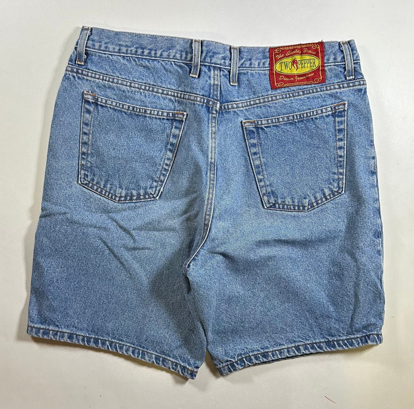 Vintage Two Pepper Mens Denim Jorts Blue Medium Wash 100% Cotton 36 18x20.5 Inches
