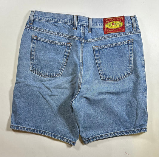 Vintage Two Pepper Mens Denim Jorts Blue Medium Wash 100% Cotton 36 18x20.5 Inches JORTS