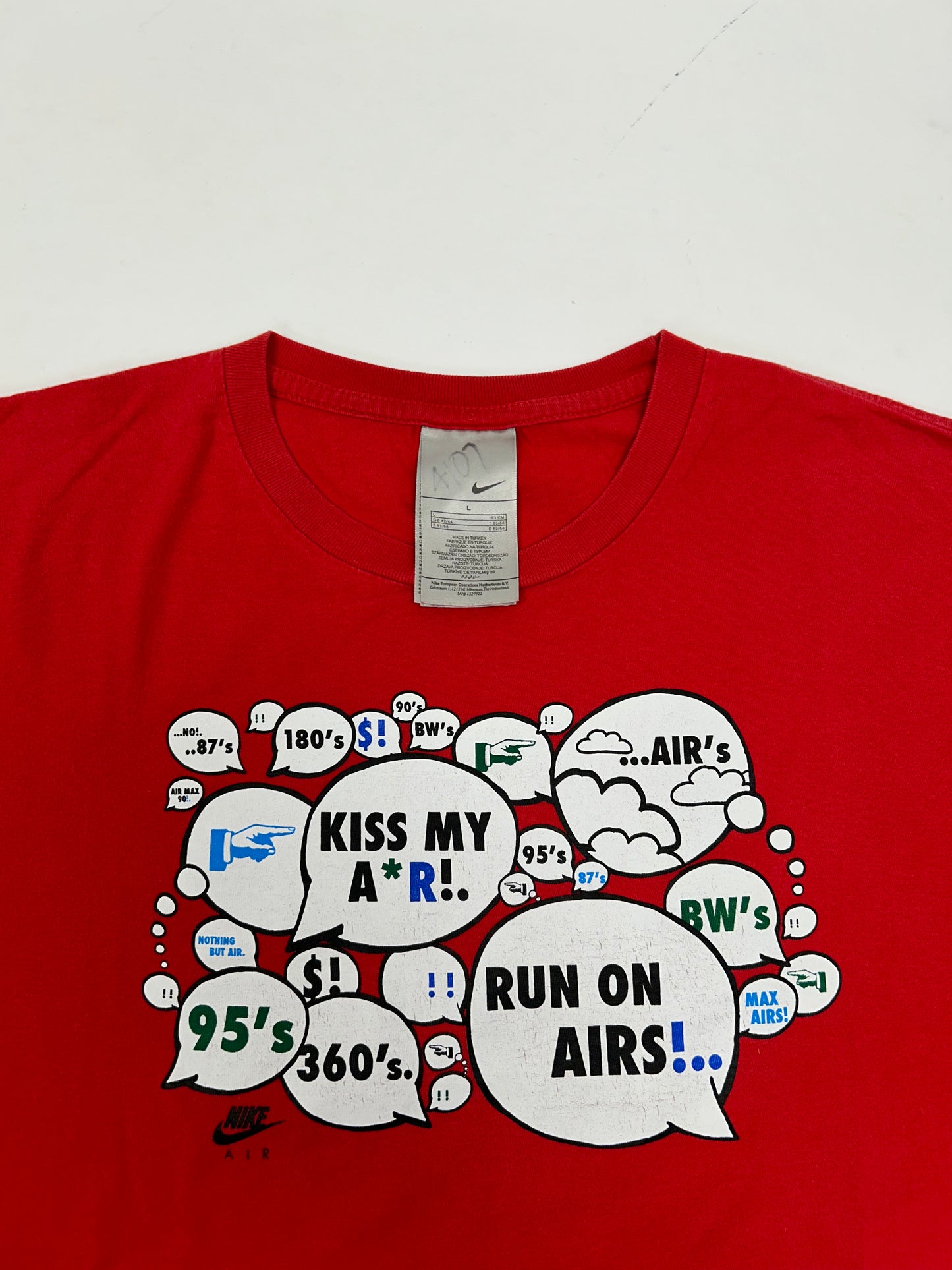 Vintage Nike Kiss My Airs Air Max Shoes Tee 00s Red Large 22.5x28.75 Inches