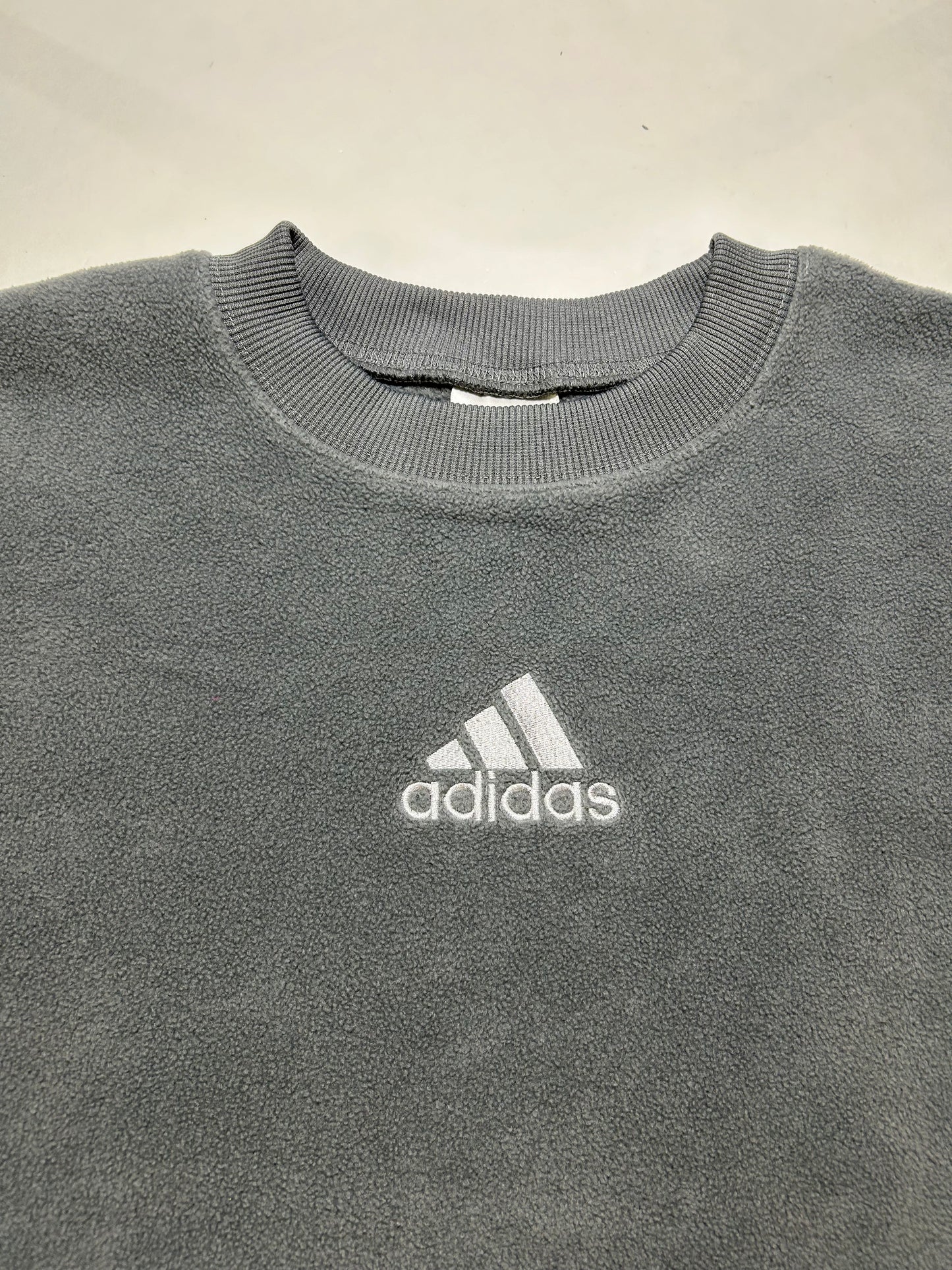 Vintage Adidas Embroidered Center Logo Fleece Crewneck Sweatshirt Large Can Fit XL 26.5x30.5 Inches Gray