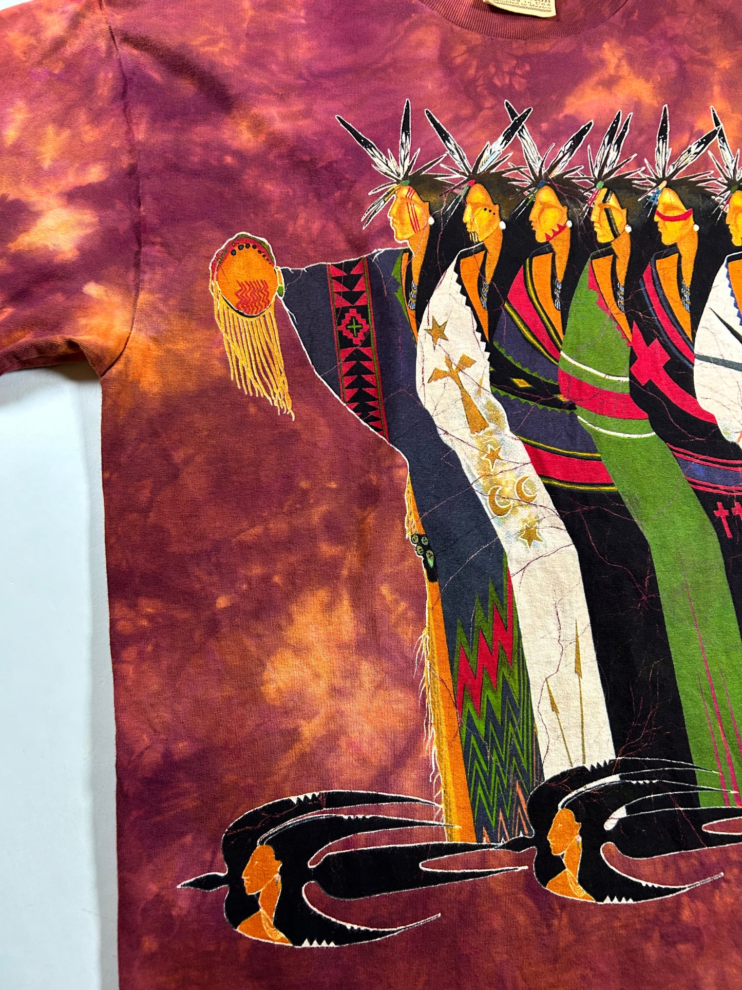 Vintage 96’ The Mountain Red Native American Tie Dye Graphic T-Shirt Large 22x32 Inches As Is