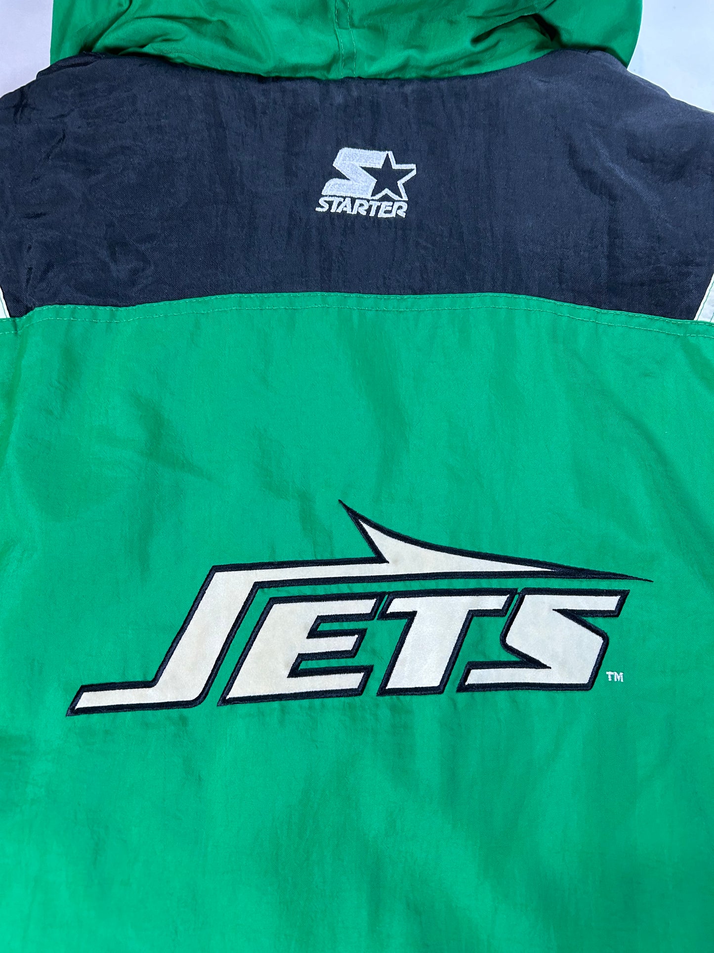 Vintage 90s Starter Authentic Pro Line New York Jets NFL Pouch Pullover Puffer Jacket XL 25.5x29.25 Inches