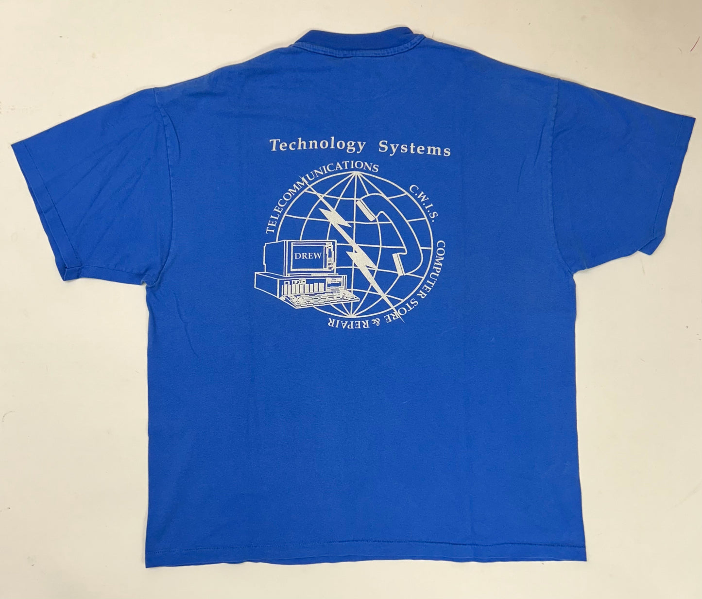 Vintage Drew University Technology Systems Telecommunications C.W.I.S. Computer Store & Repair Tee XL 23.25x28.25 Inches Worn As Is