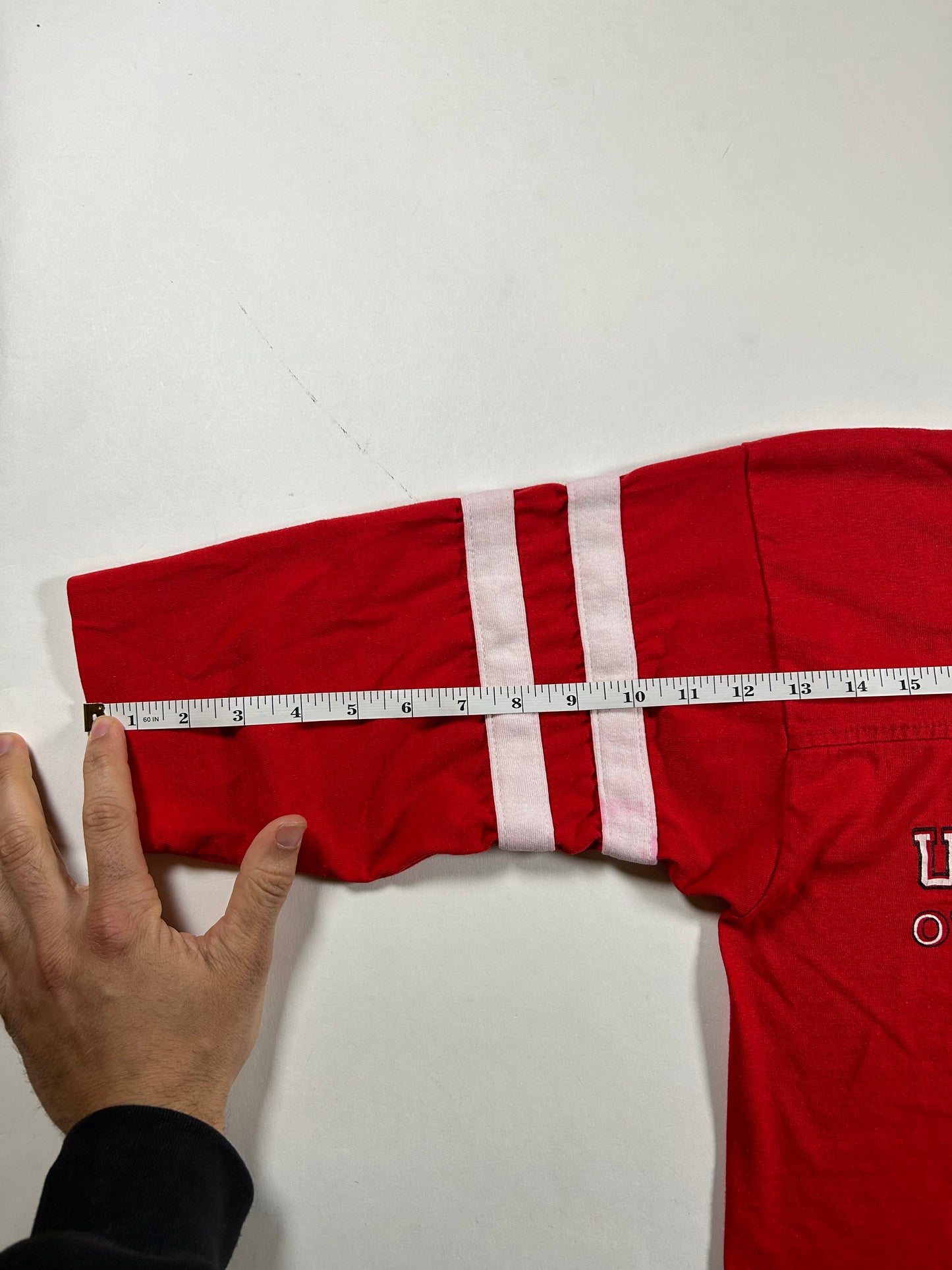 Vintage University of Maryland College Red 3/4 Sleeve Tee Velva Sheen 80s 18.5x25 Inches