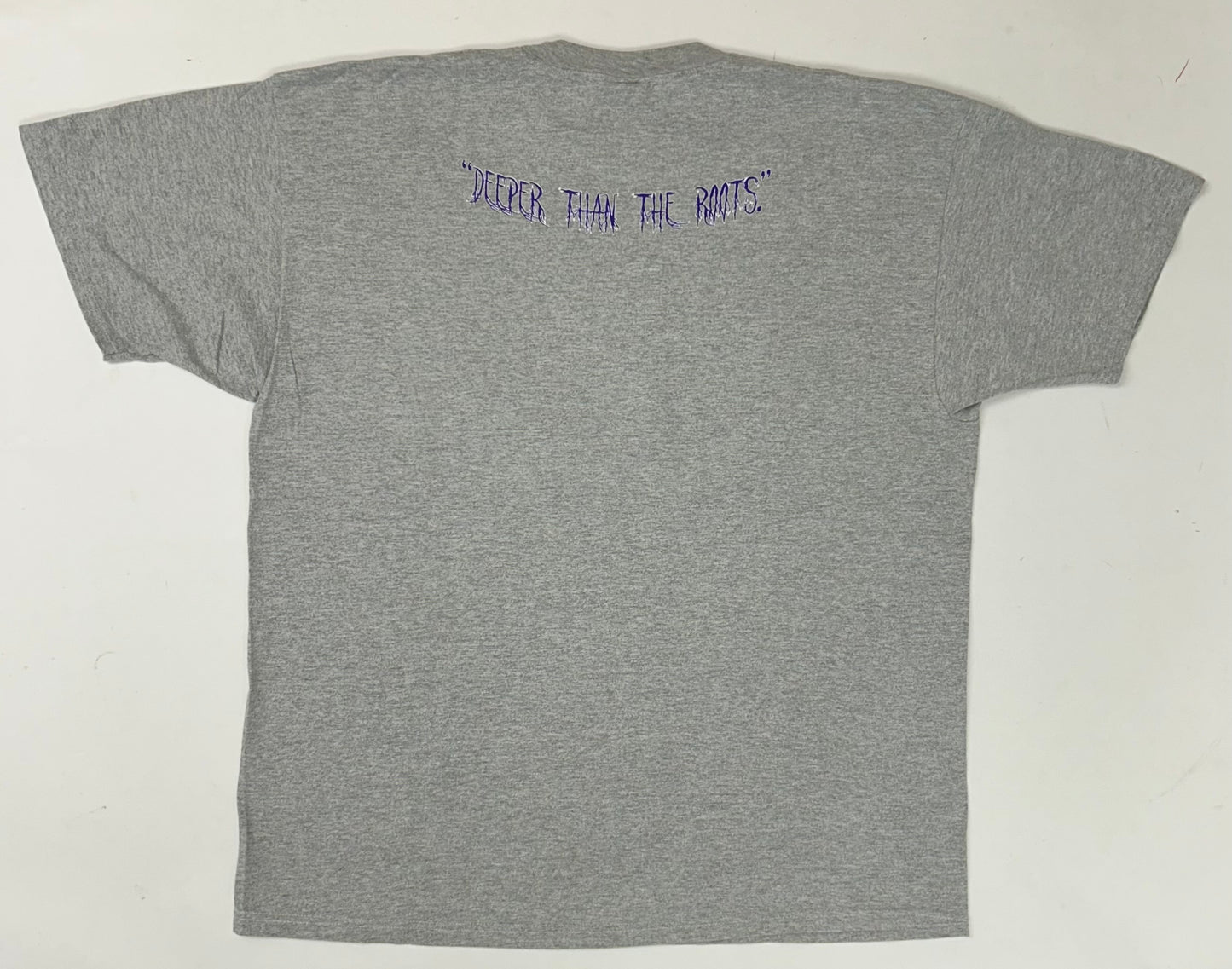 Edgewood NJ first edition “Deeper Than The Roots.” Tee 2XL  25.5x31 Inches Early 00s Champion Blank Gray 90/10 Blend Mexico