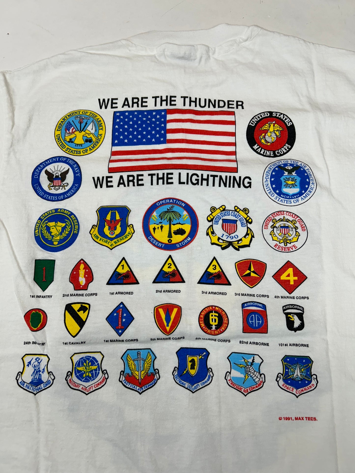 Vintage 1991 Operation Desert Storm Gulf War Victory We Are The Thunder We Are The Lightning Tee 20.5x29 Inches M/L Fit White