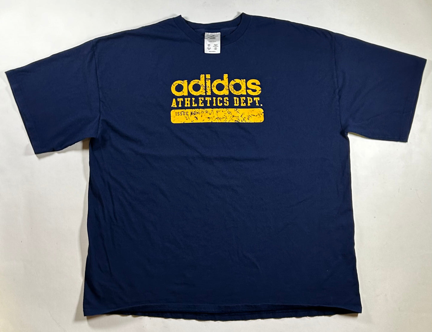 Vintage 00s Adidas Athletic Dept. Issue No. Tee 2XL 27x31 Inches Navy/Gold
