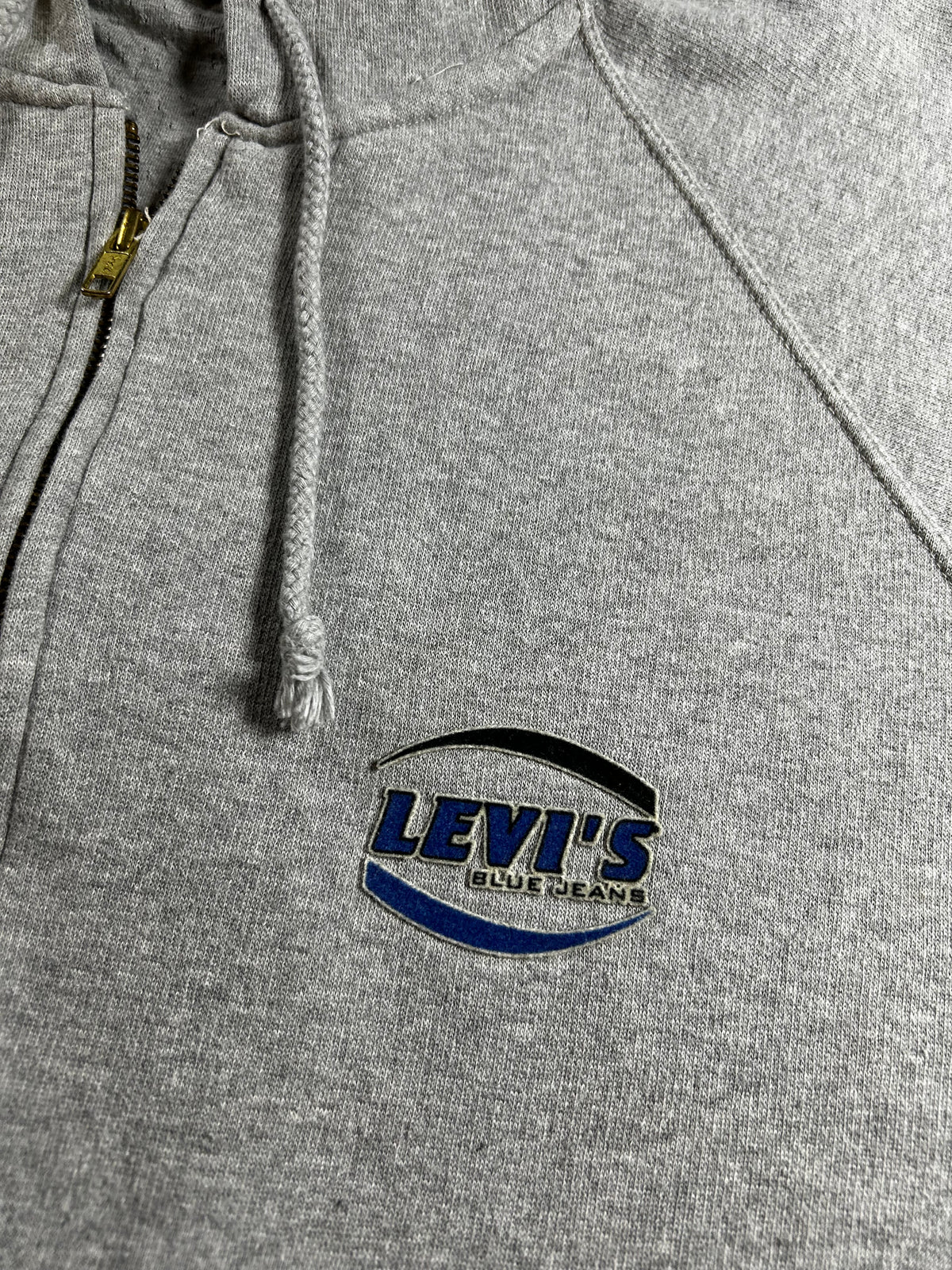 Vintage Levi’s Blue Jeans Zip Hooded Sweatshirt Large 25.75x29.5 Inches