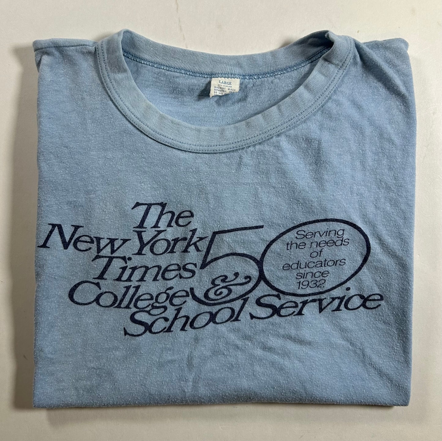 Vintage The New York Times College & School Service 50 Years 1982 Tee 20.25x22.25 Inches