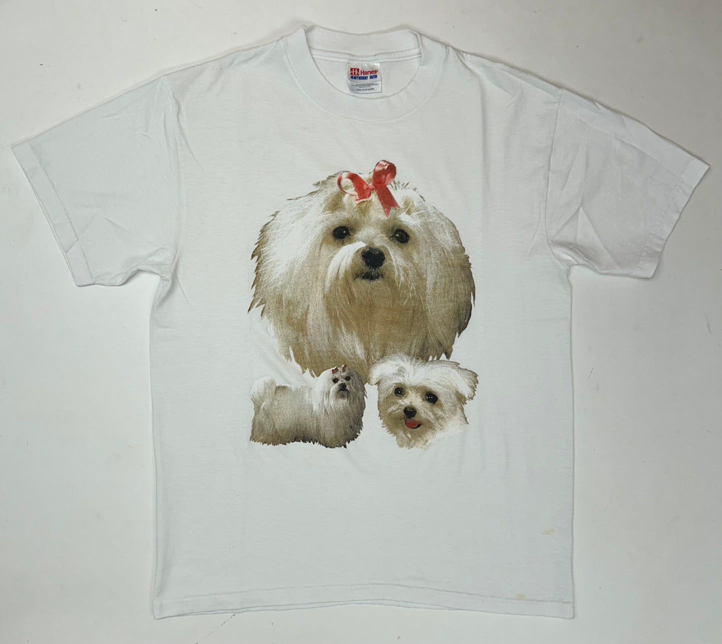 Vintage 00s Dog Print Tee Medium 20.25x26.75 Inches As Is White