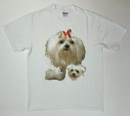 Vintage 00s Dog Print Tee Medium 20.25x26.75 Inches As Is White