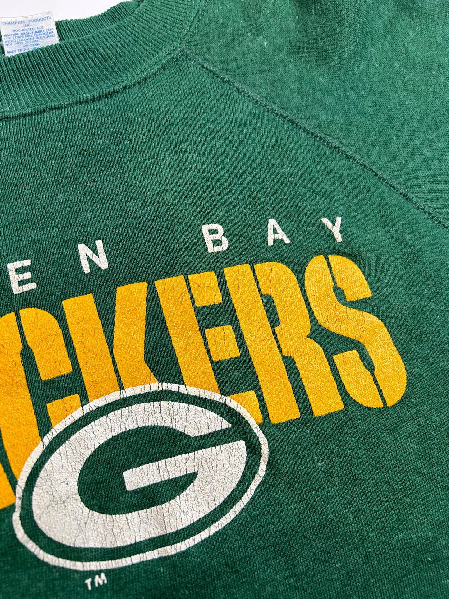 Vintage Green Bay Packers Champion Raglan Crewneck Sweatshirt 20.5x23.75 Inches XS/S 20.5x23.75 Inches