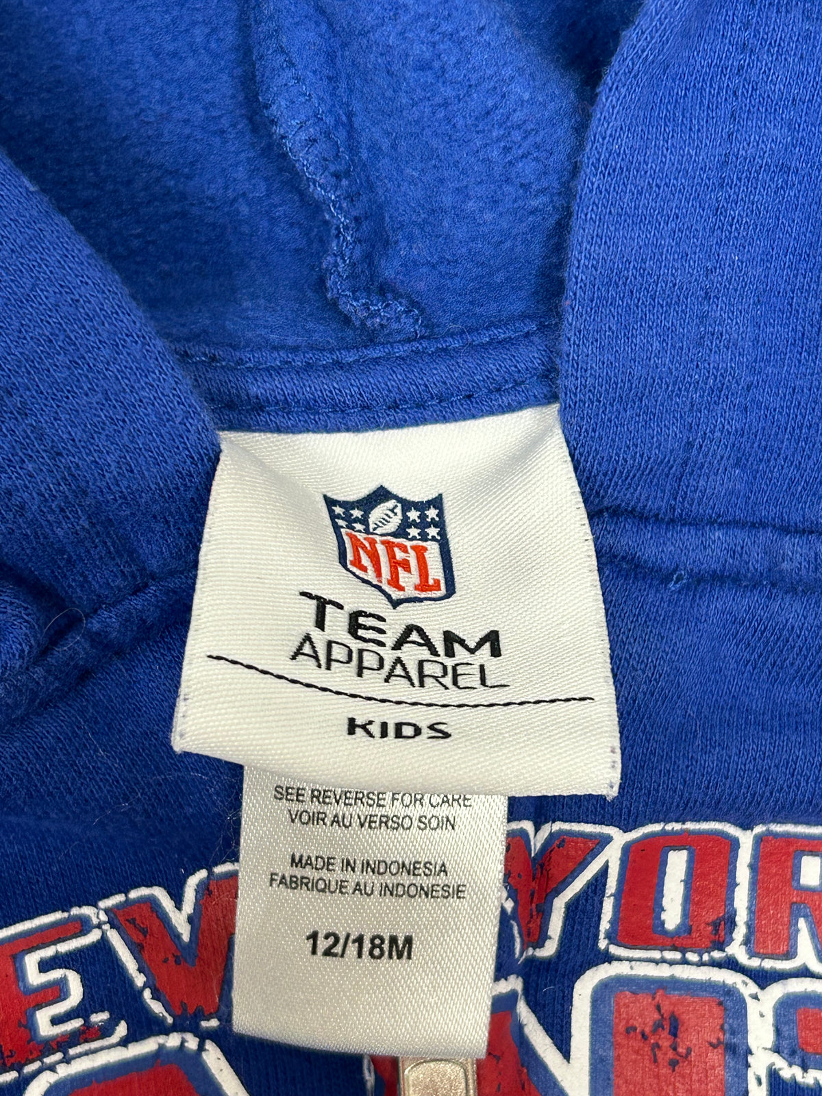 New York Giants NFL Football Zip Up Sweatshirt Kids 12/18 M 13.5x15 Inches