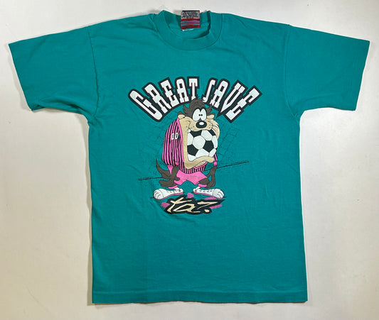 Vintage 90s Taz Soccer Great Save Soccer Tee 1993 Looney Tunes Large 21.25x28.75 Inches