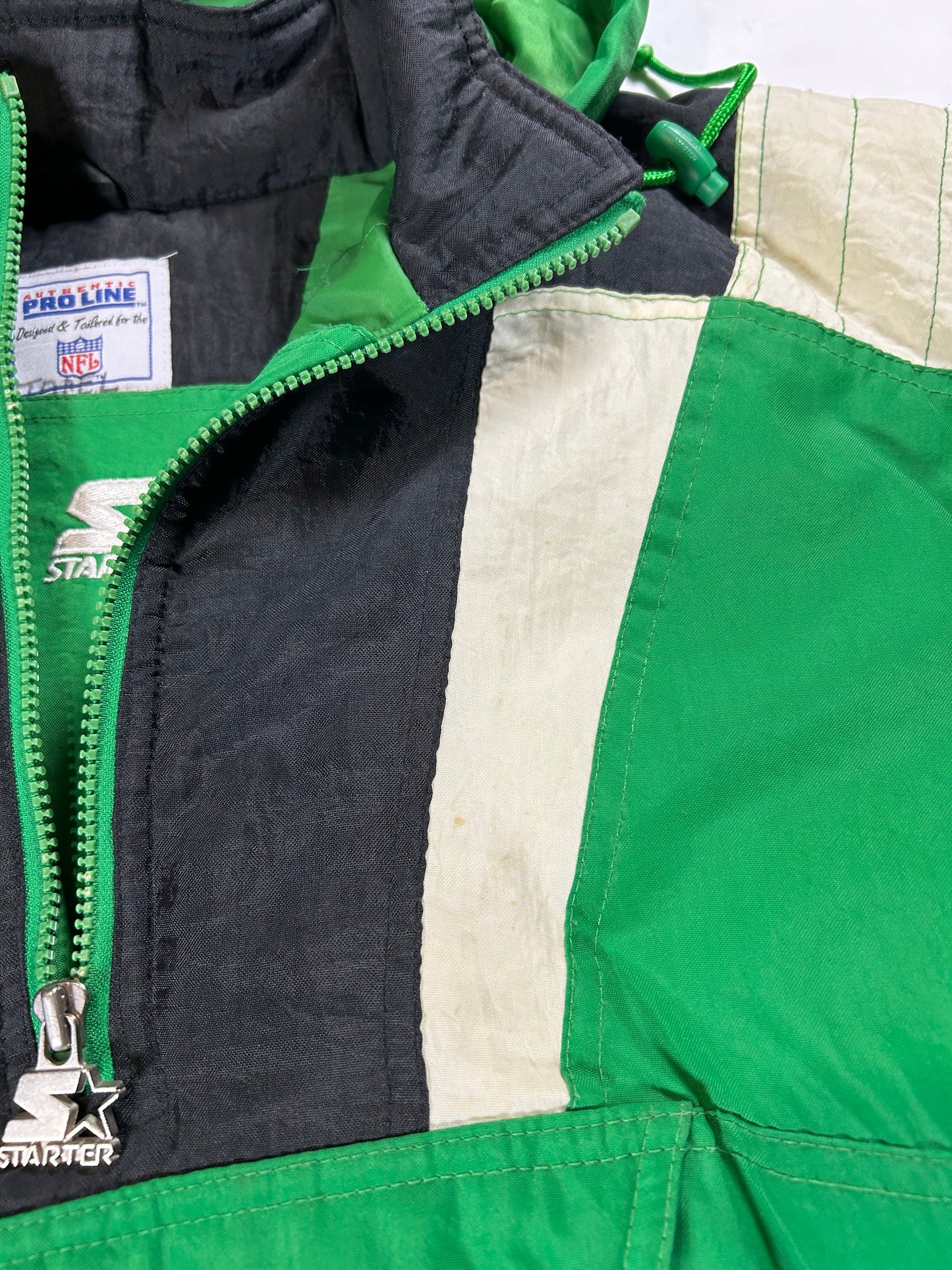 Vintage 90s Starter Authentic Pro Line New York Jets NFL Pouch Pullover Puffer Jacket XL 25.5x29.25 Inches