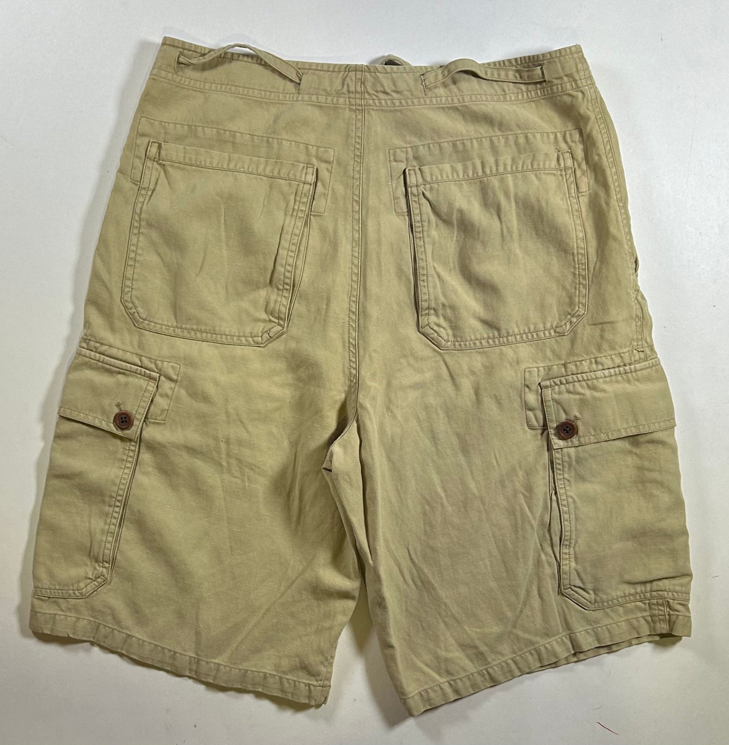 Vintage Polo Ralph Lauren Cargo Shorts Linen Silk Beige Drawstring Military Size 30 16.5x22.5 Inches