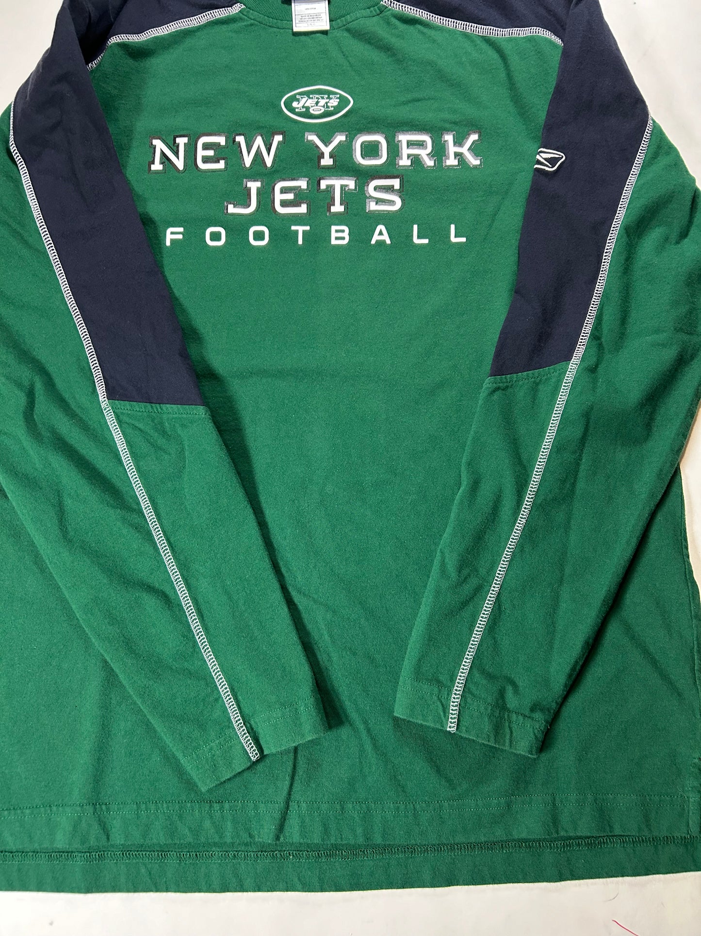 Vintage 2000s NFL RBK New York Jets Football Long Sleeve Tee Large Green/Black 22.5x29.5/30.5 Inches